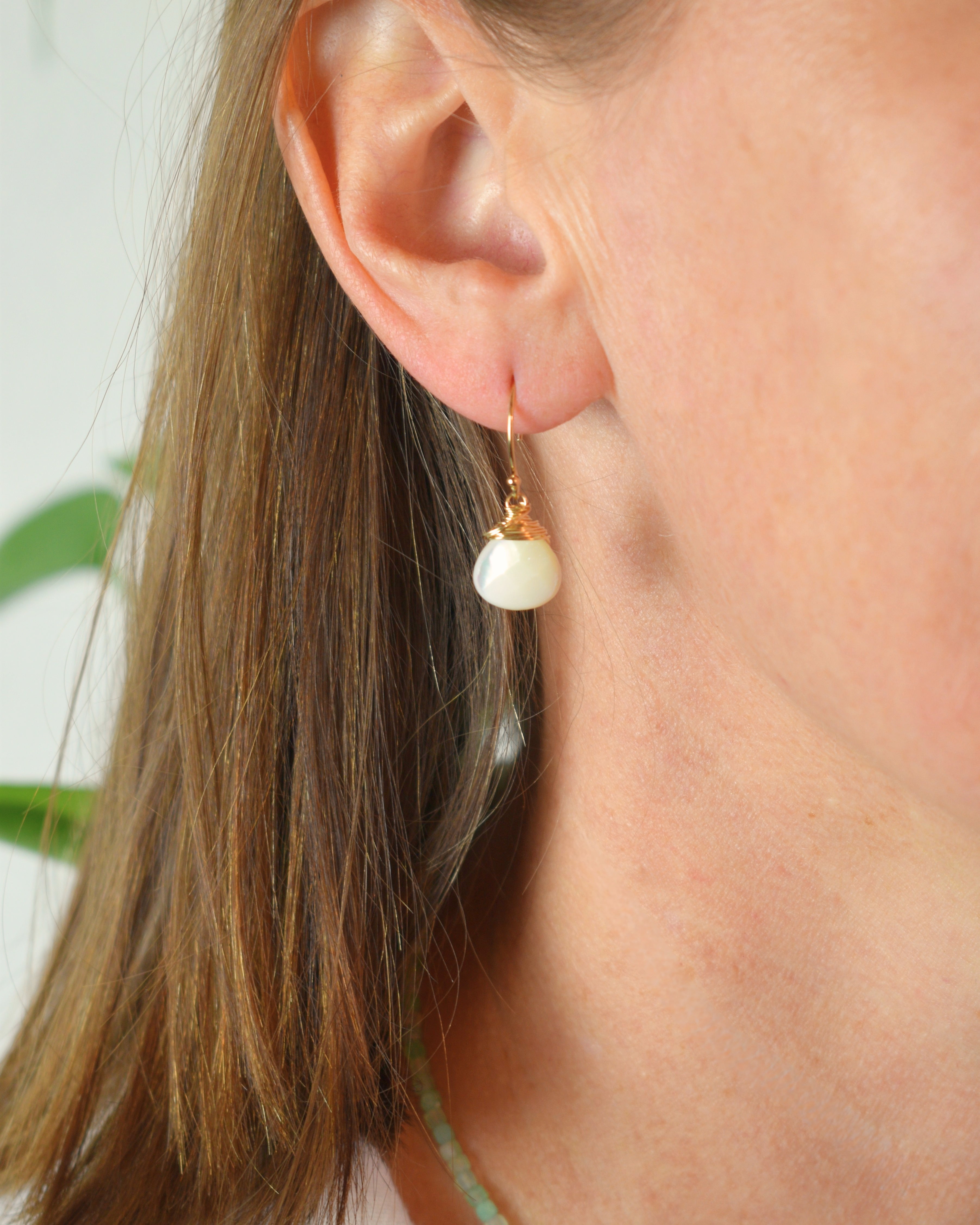 Small Crowned Mother of Pearl Hook Earrings