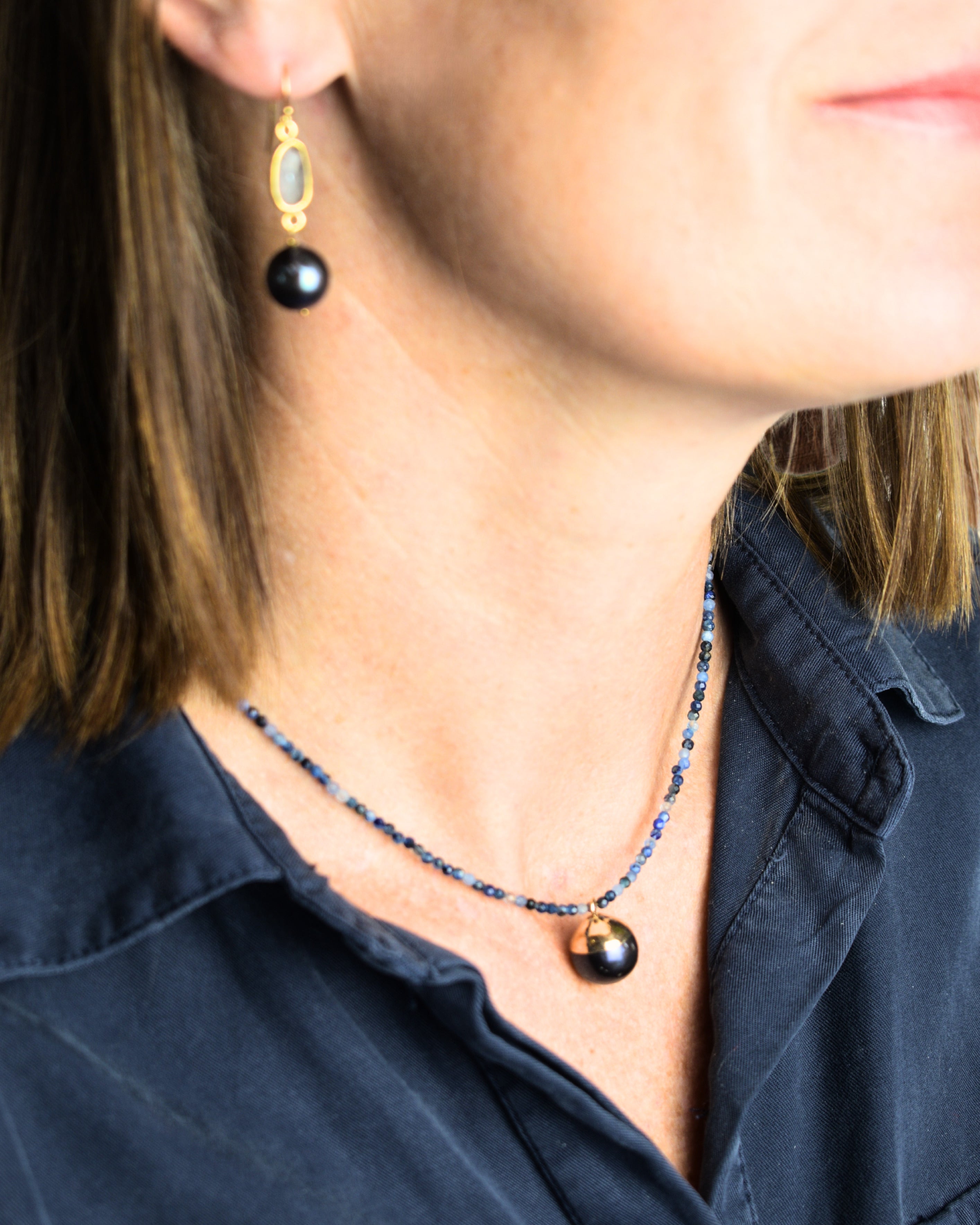 Midnight Kyanite Charm Collar Necklace