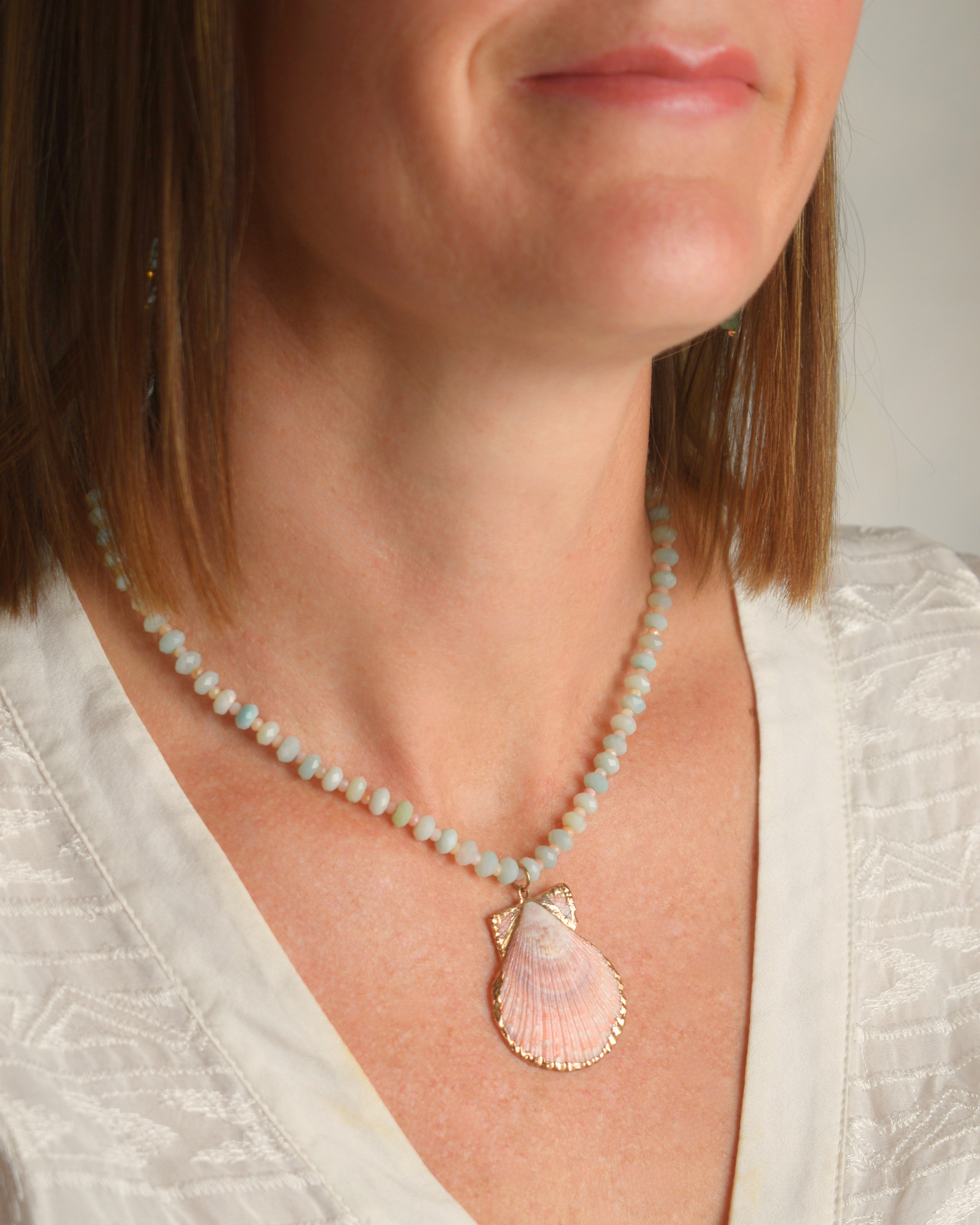 Scallop Shell Amazonite Strand Necklace