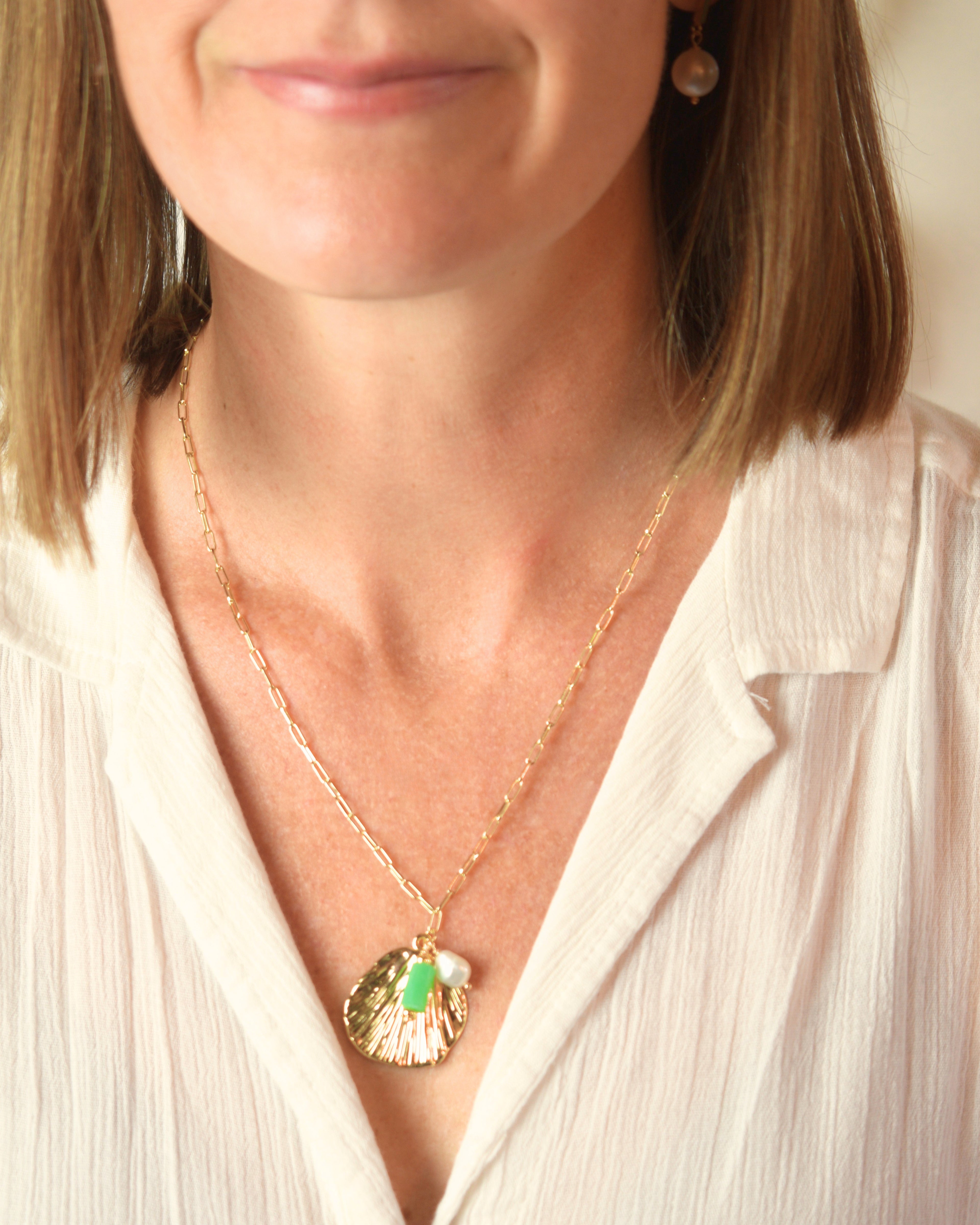 Large Abstract Shell Pendant Cluster Necklace