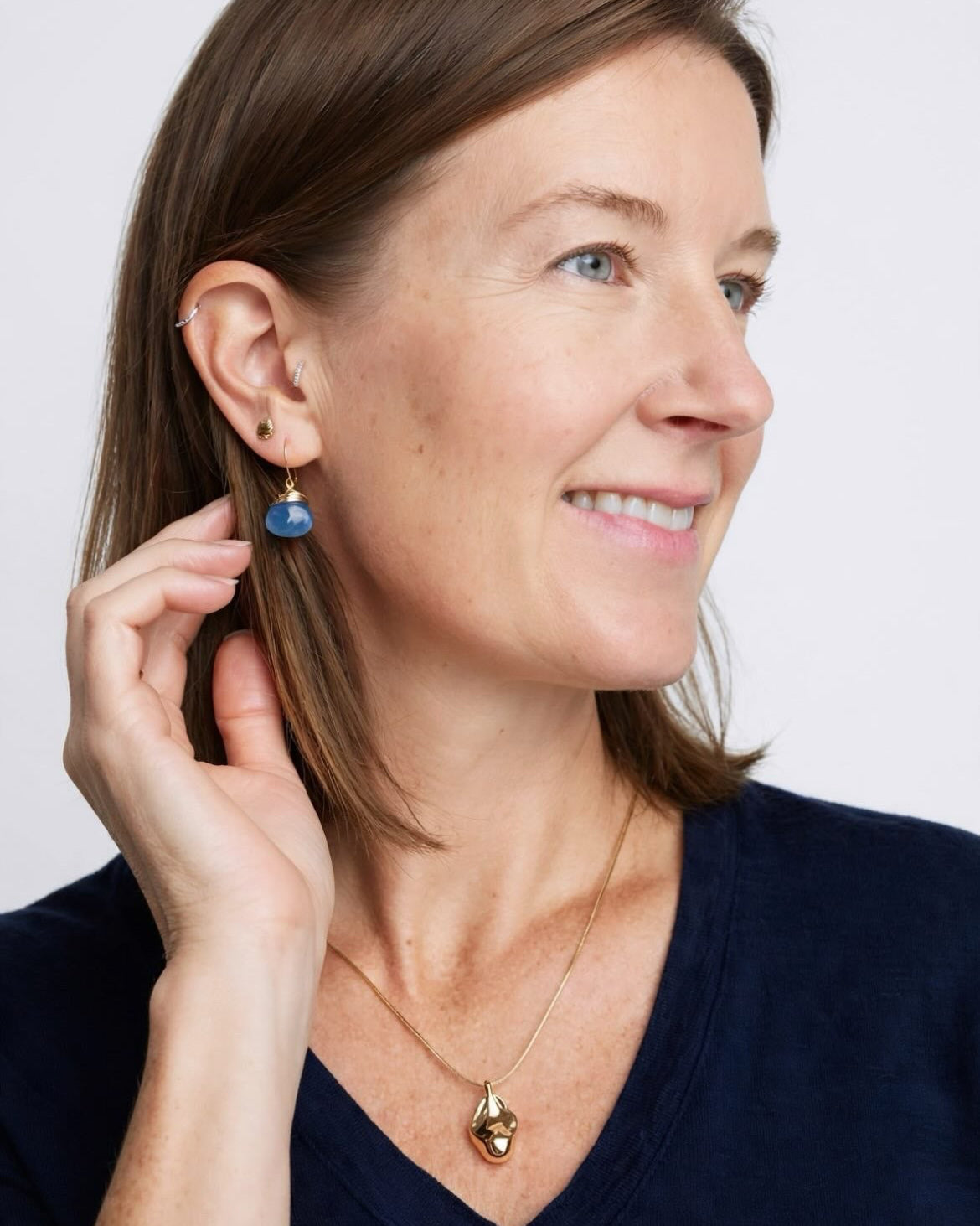 Blue Quartz Crowned Hook Earrings