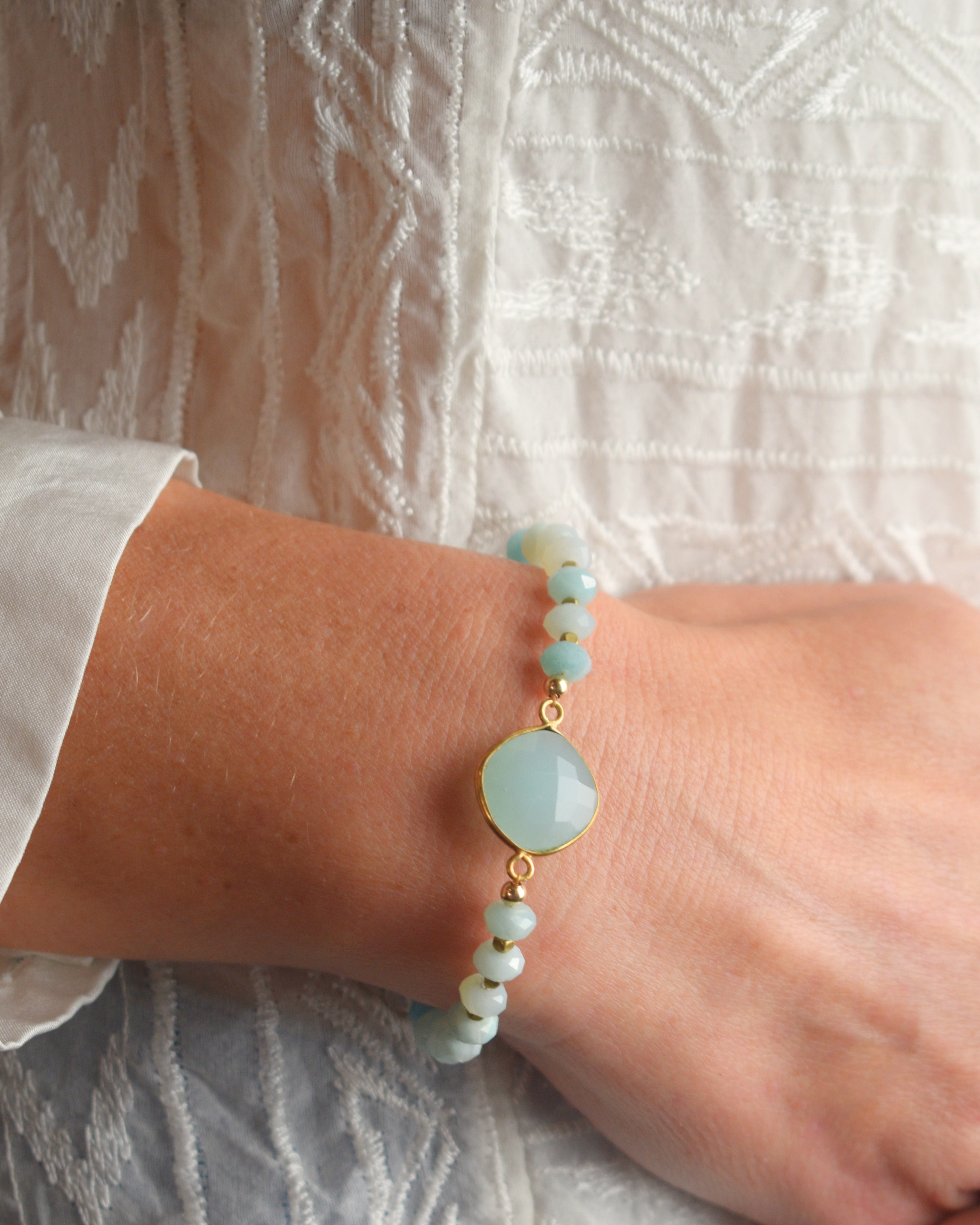 Chalcedony Bezel and Amazonite Bracelet