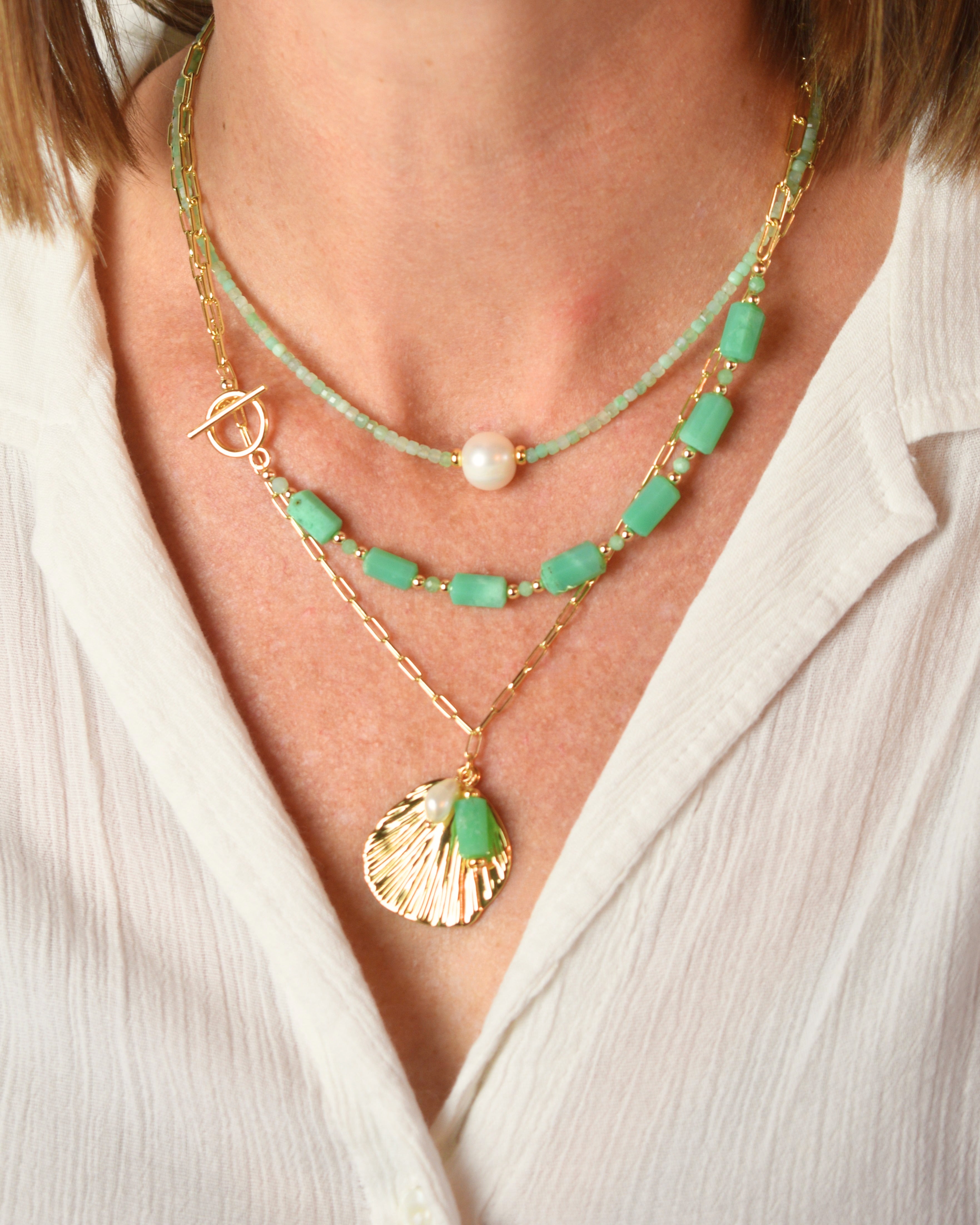 Large Abstract Shell Pendant Cluster Necklace
