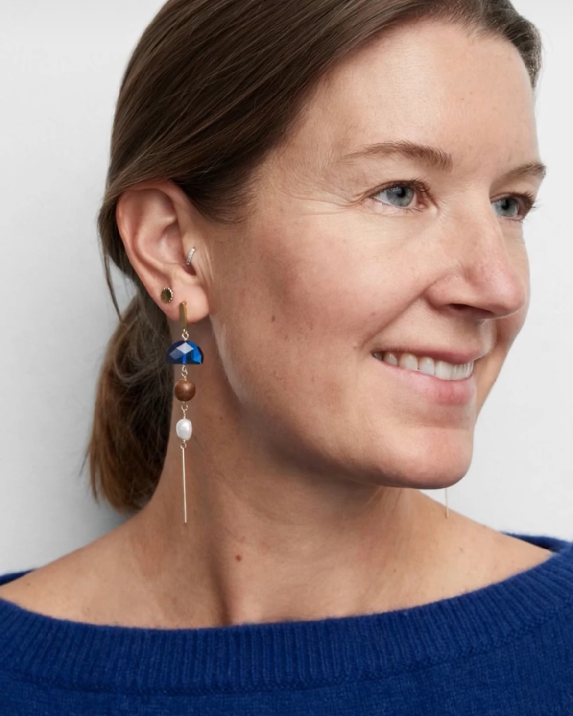 Modern Asymmetric Mixed Media Post Earrings