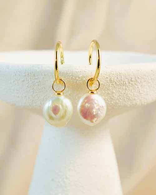 Aphrodite Coin Pearl Hoop Earrings