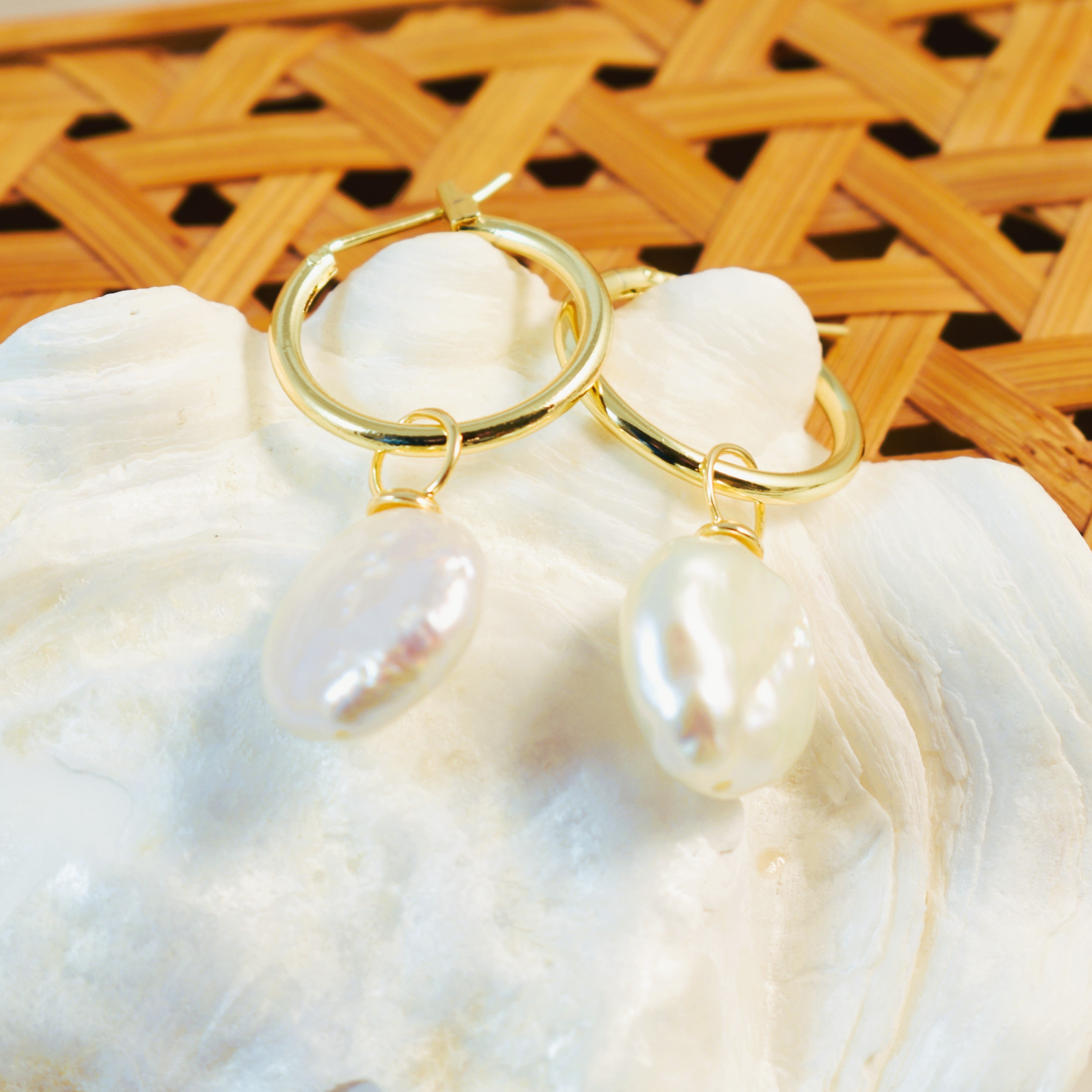 Aphrodite Coin Pearl Hoop Earrings