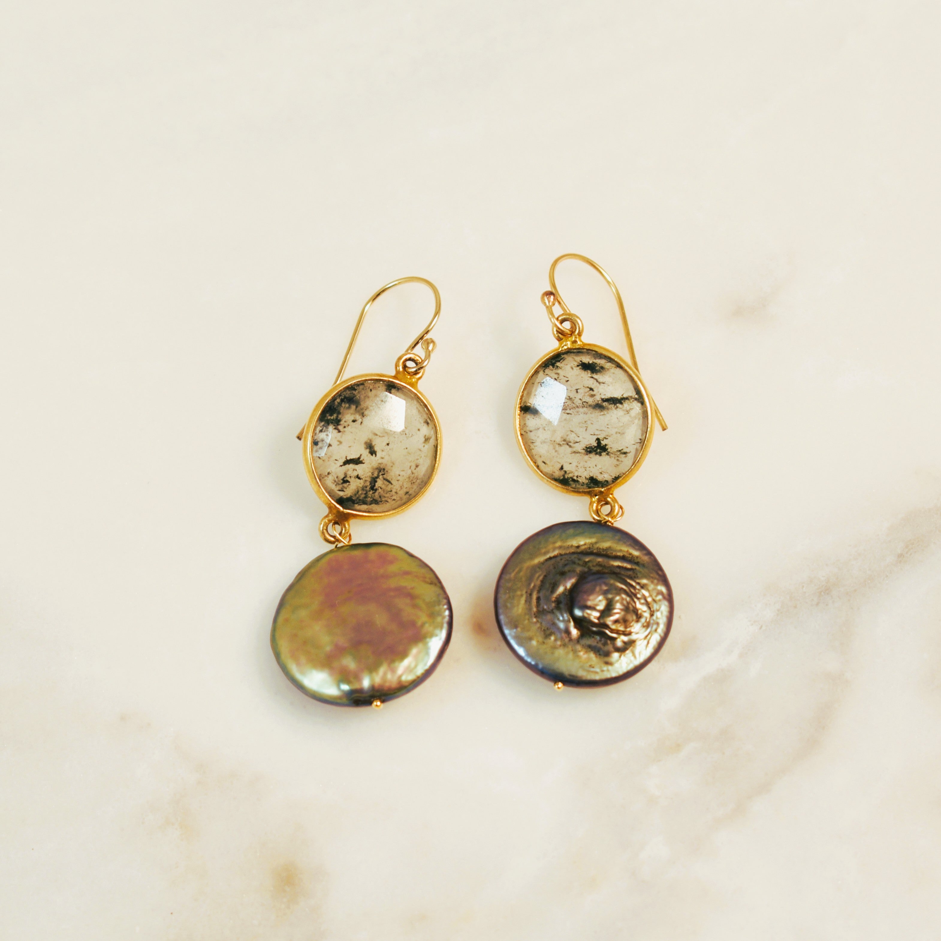 Black Coin Pearl Bezel Earrings