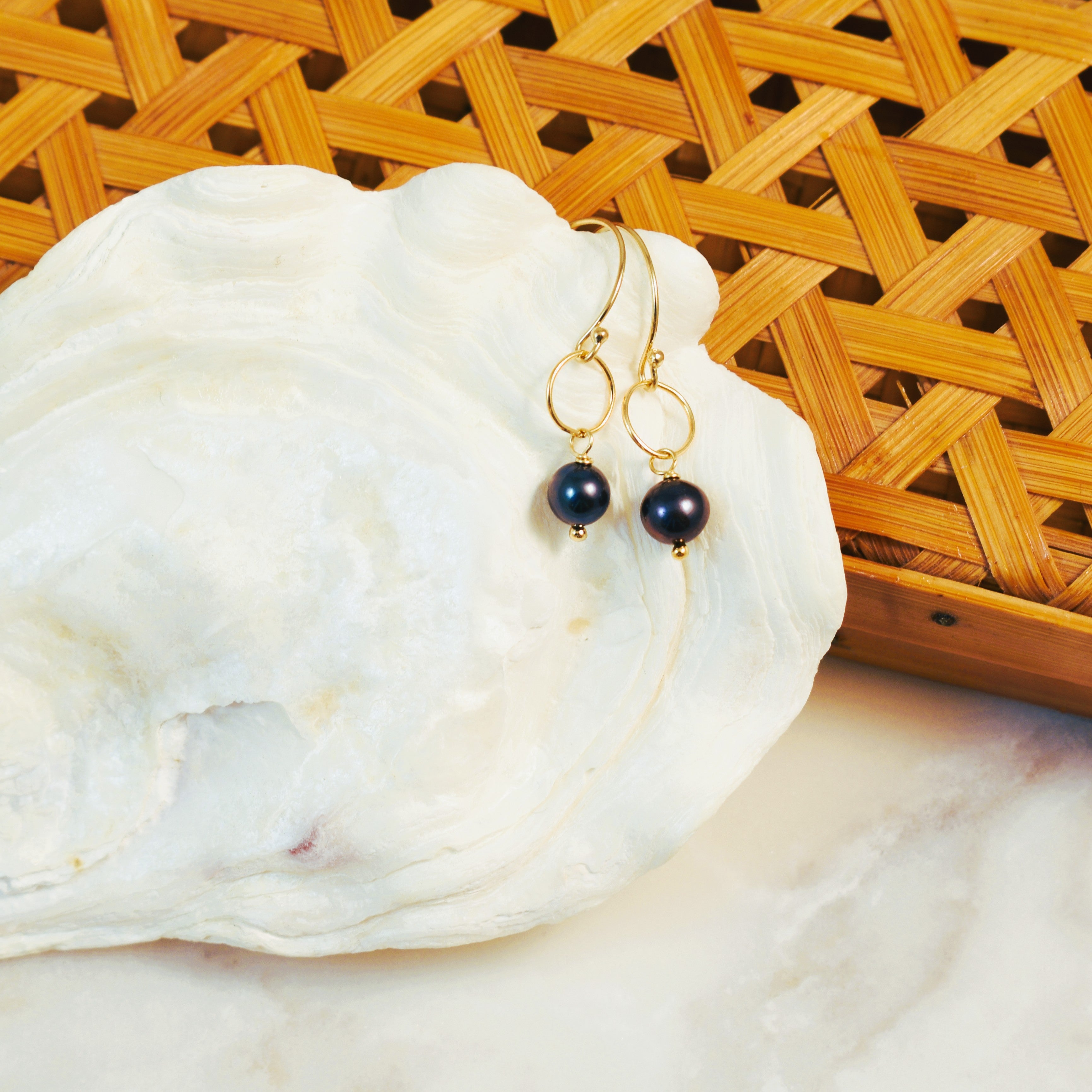 Black Pearl Drop Hook Earrings