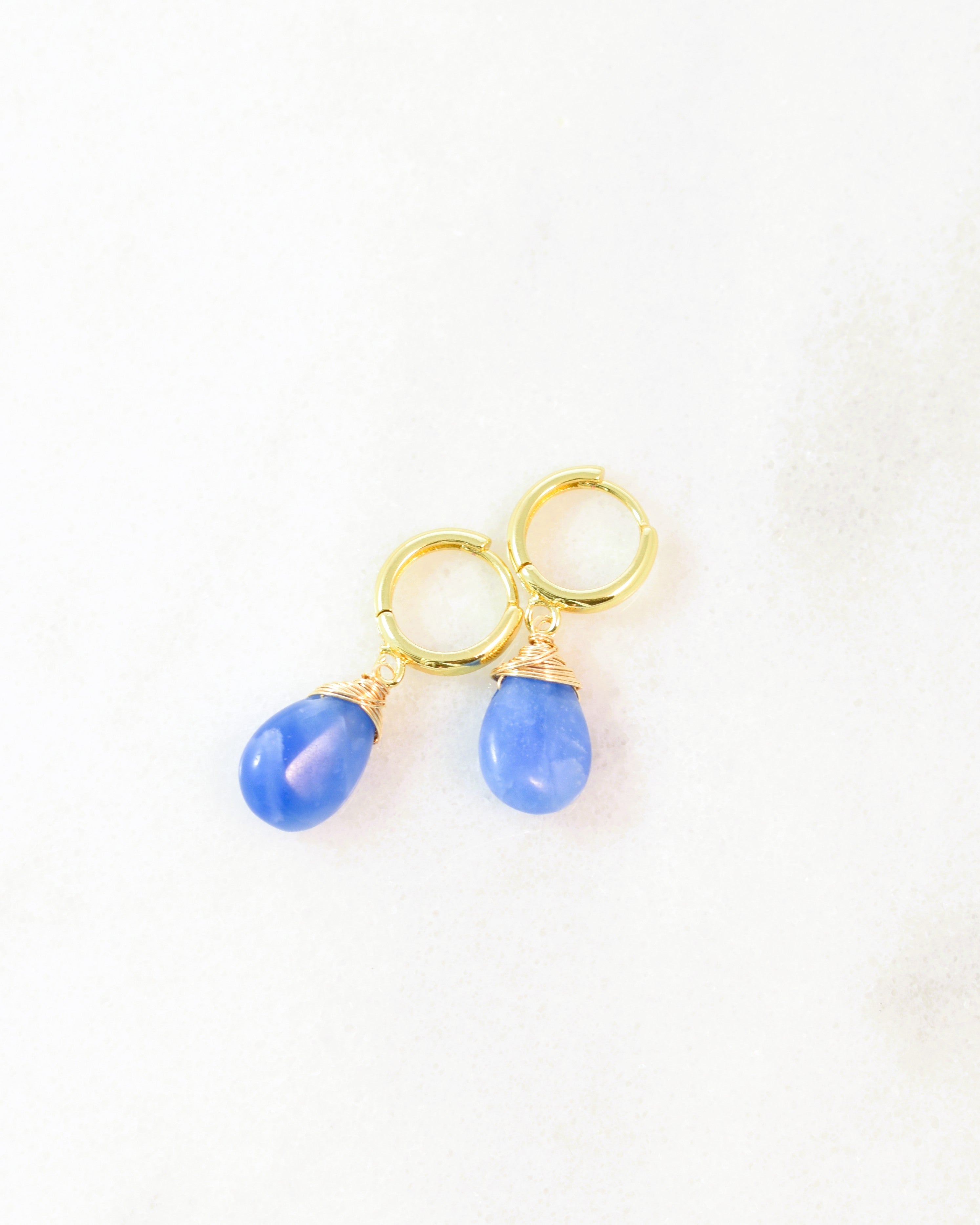 Blue SeaSpray Crowned Huggie Earrings