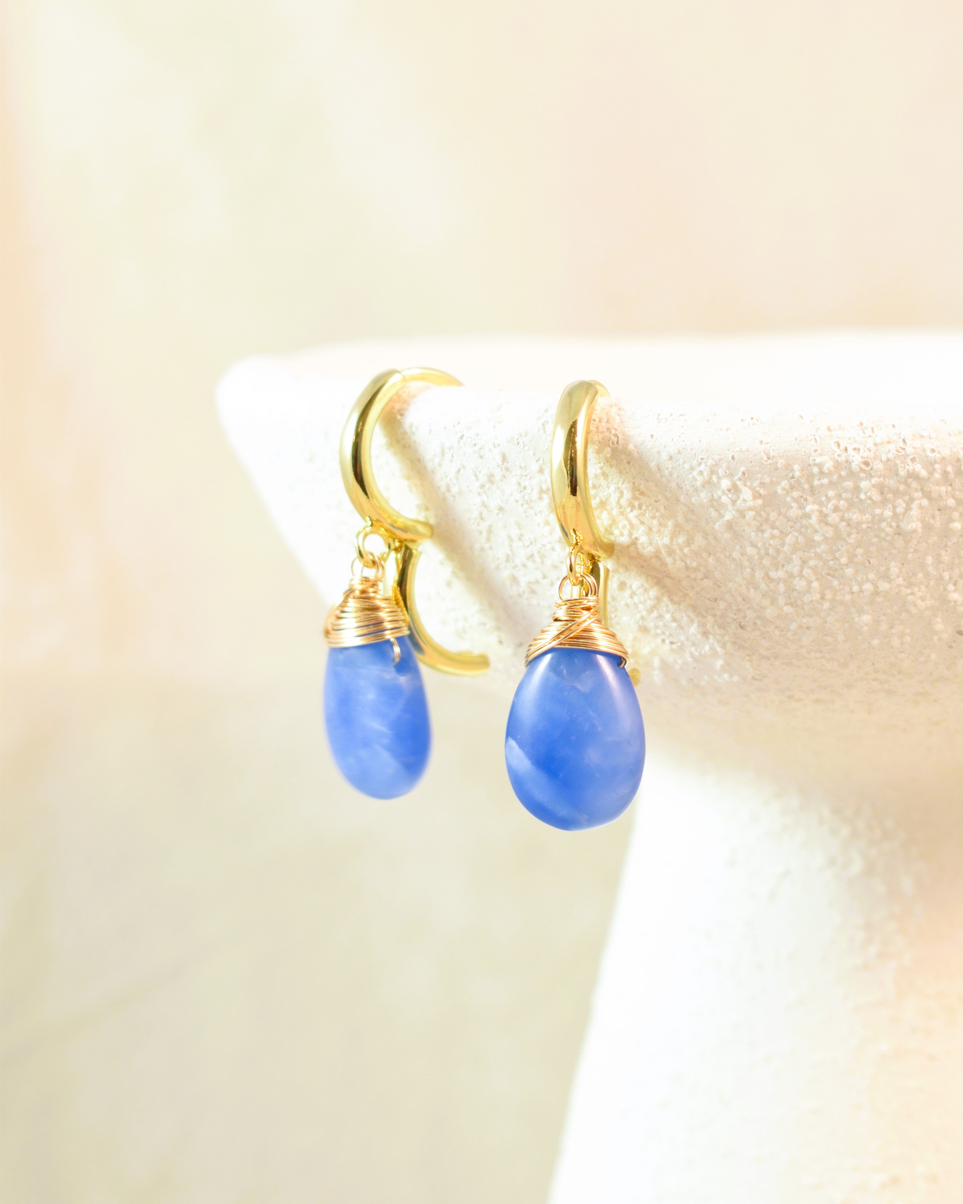 Blue SeaSpray Crowned Huggie Earrings