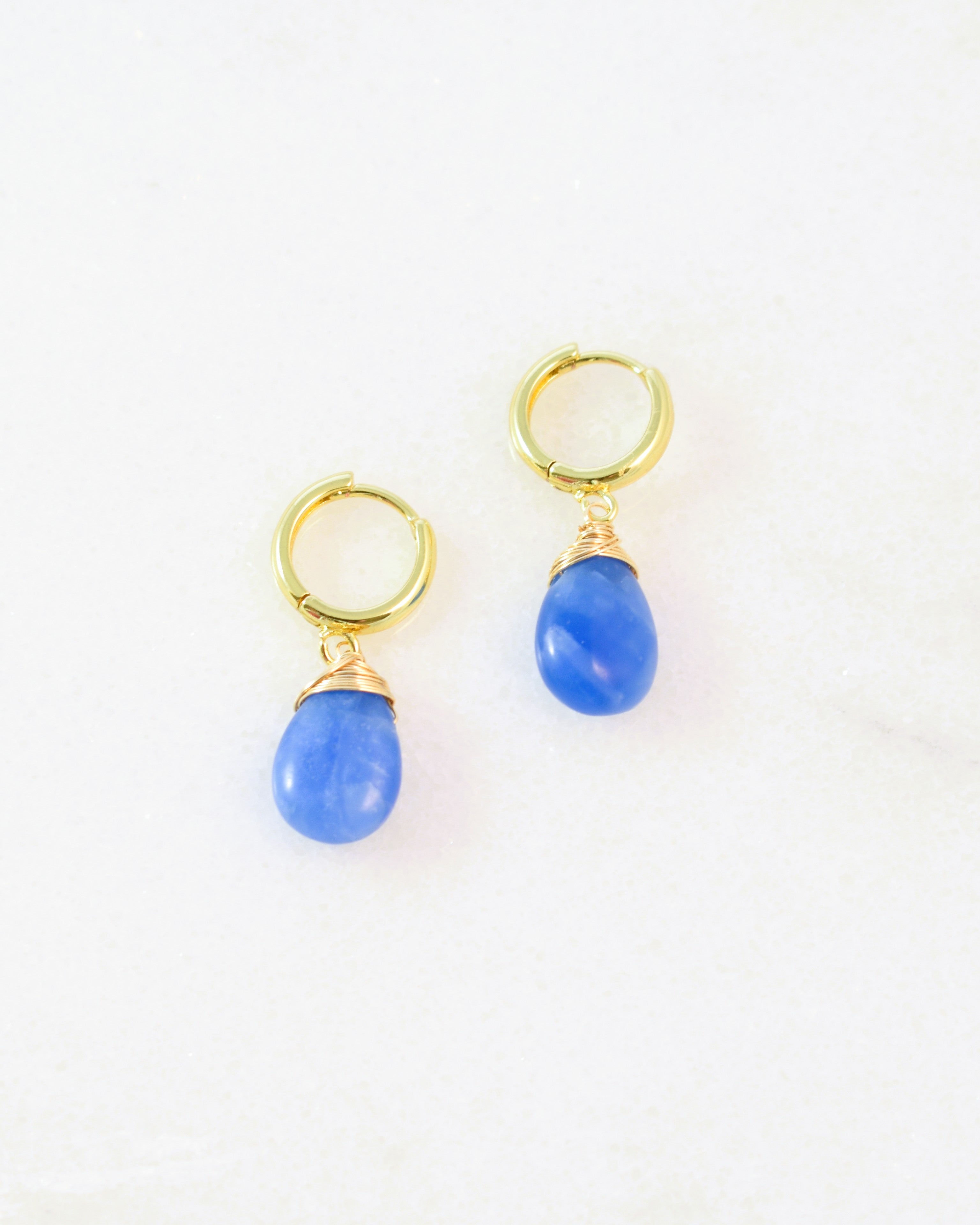 Blue SeaSpray Crowned Huggie Earrings