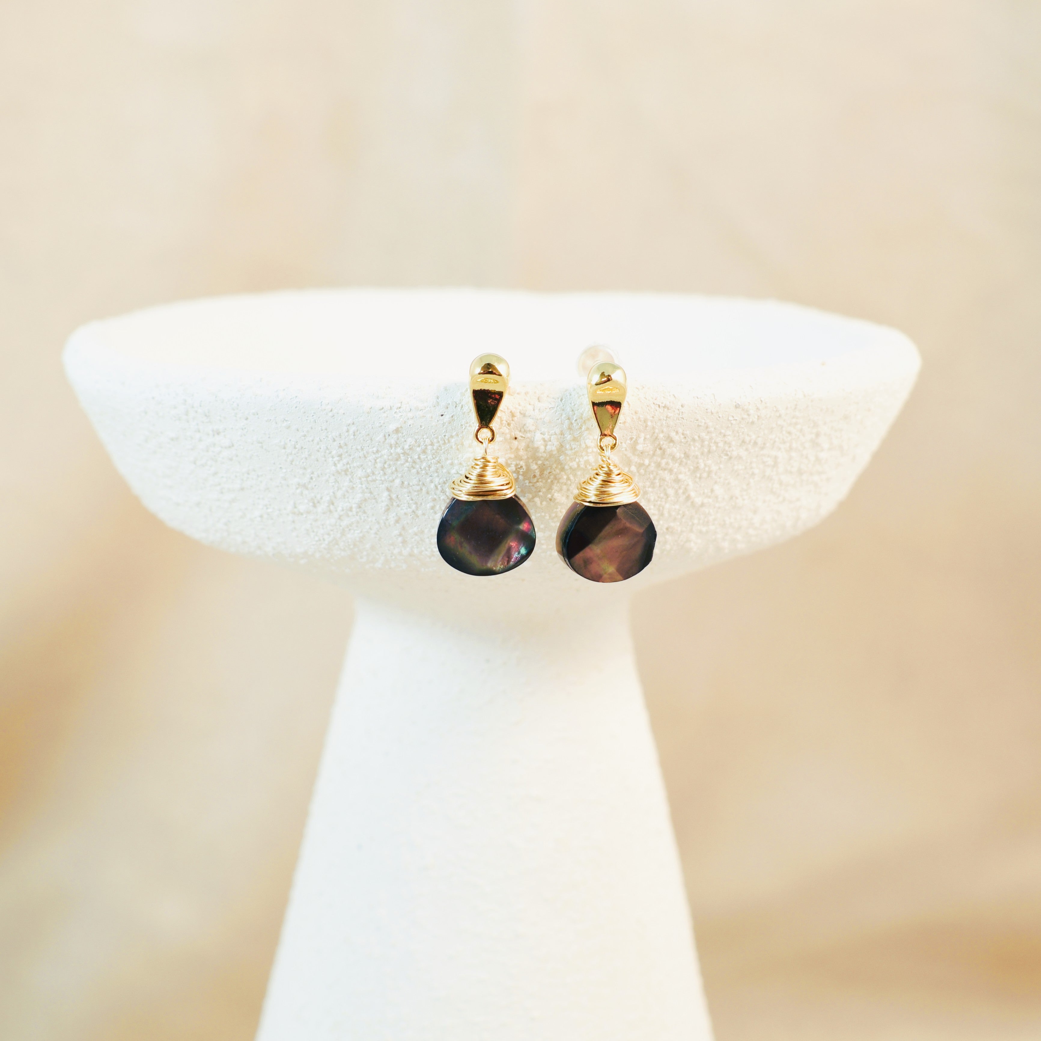 Crowned Black Mother of Pearl Post Earrings