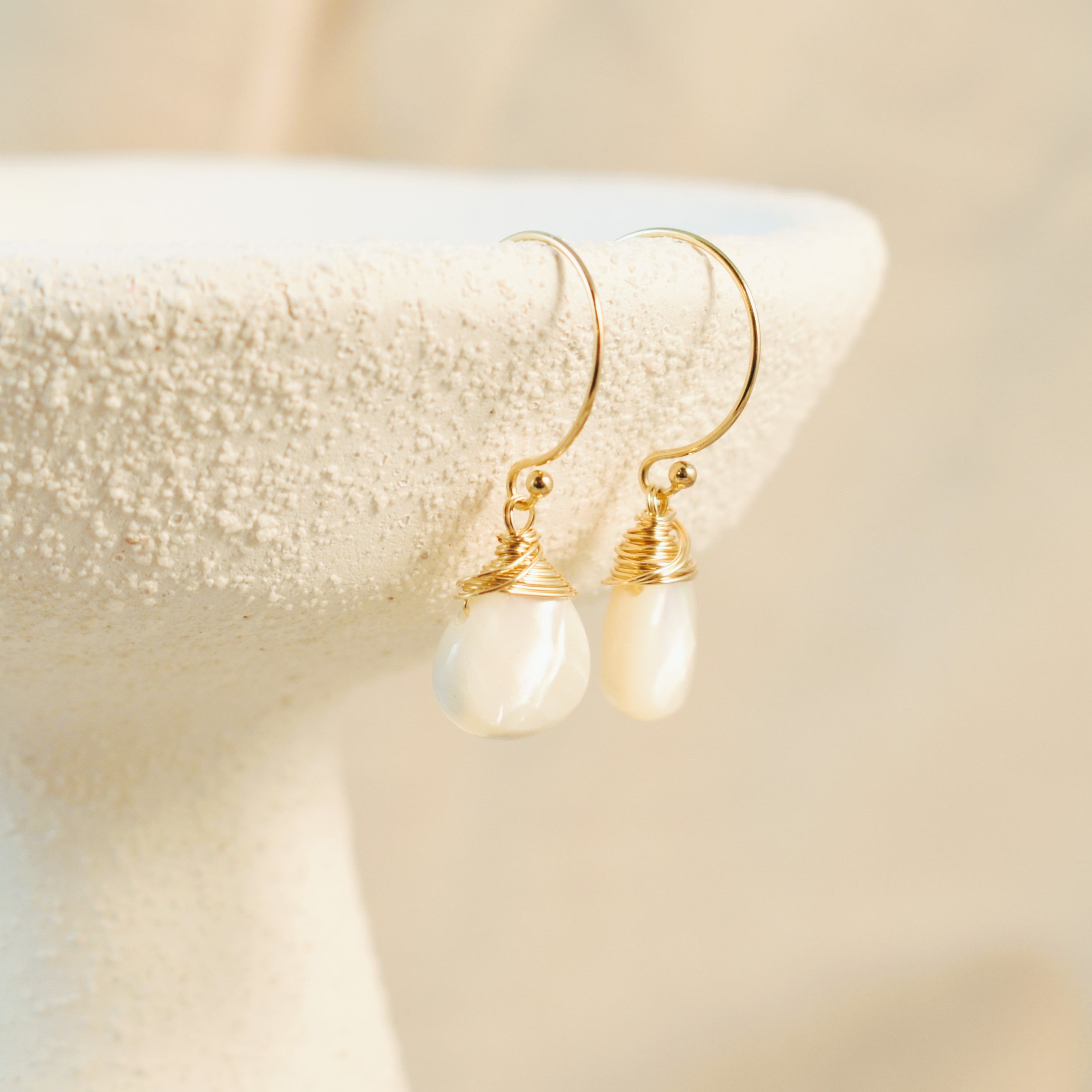 Small Crowned Mother of Pearl Hook Earrings