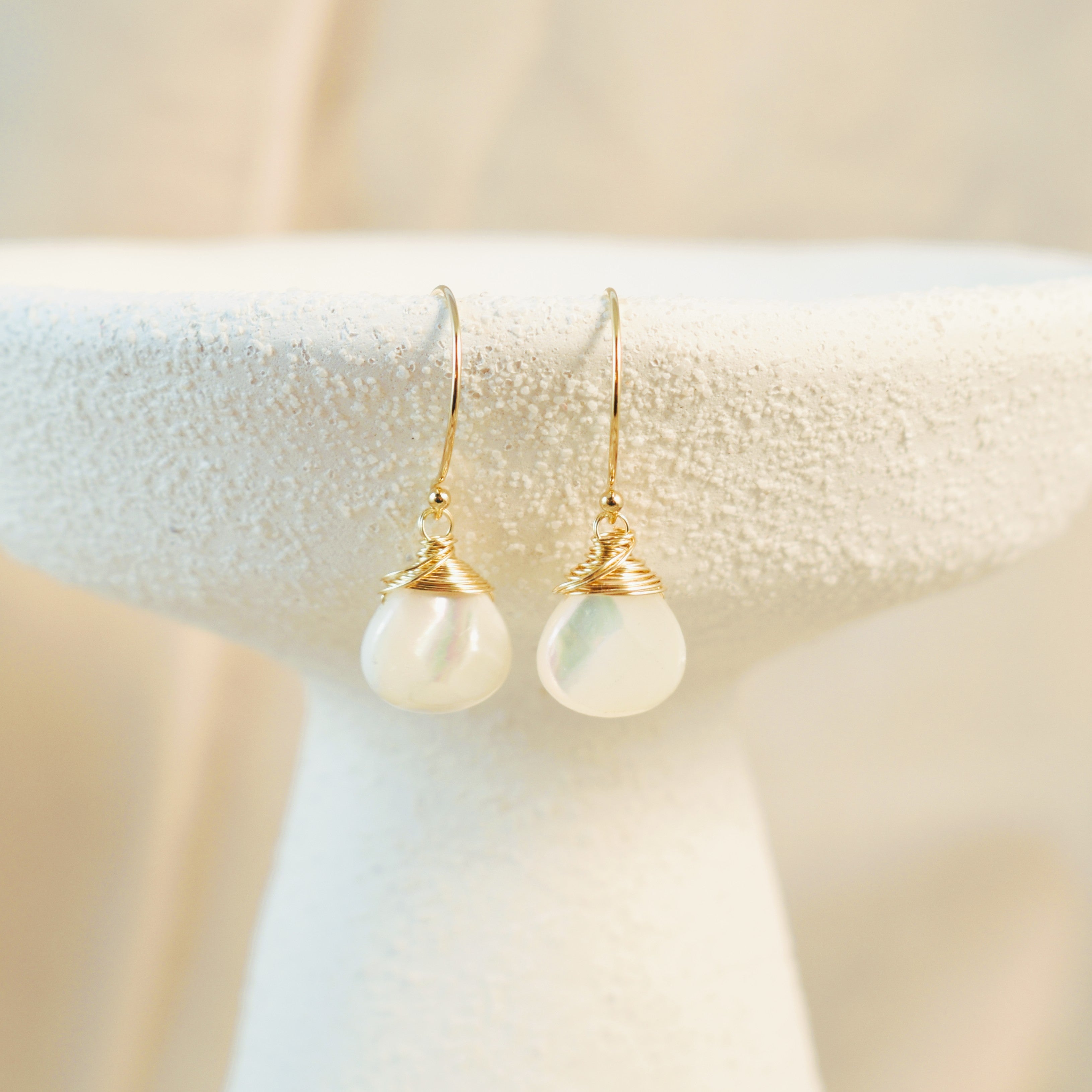 Small Crowned Mother of Pearl Hook Earrings
