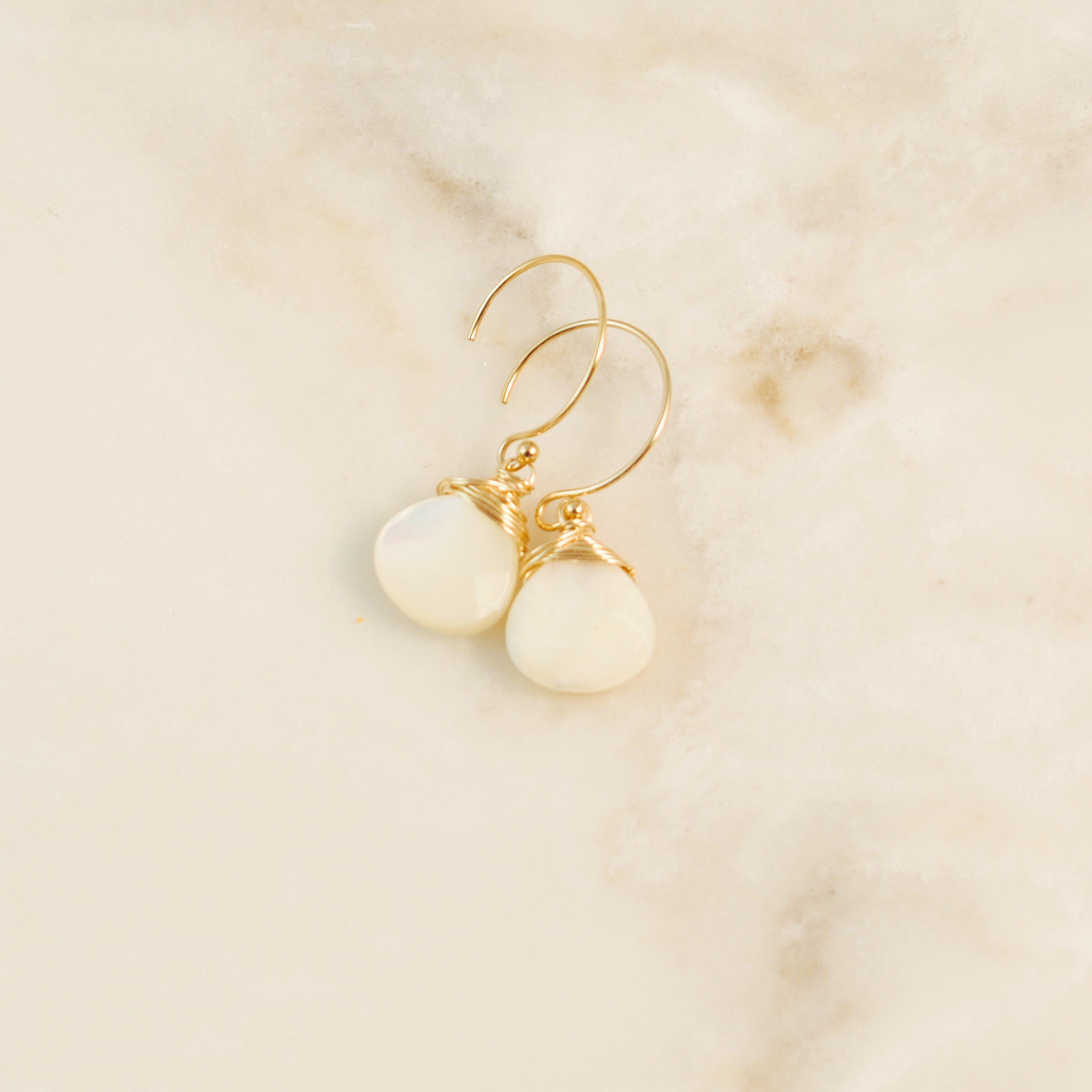 Small Crowned Mother of Pearl Hook Earrings