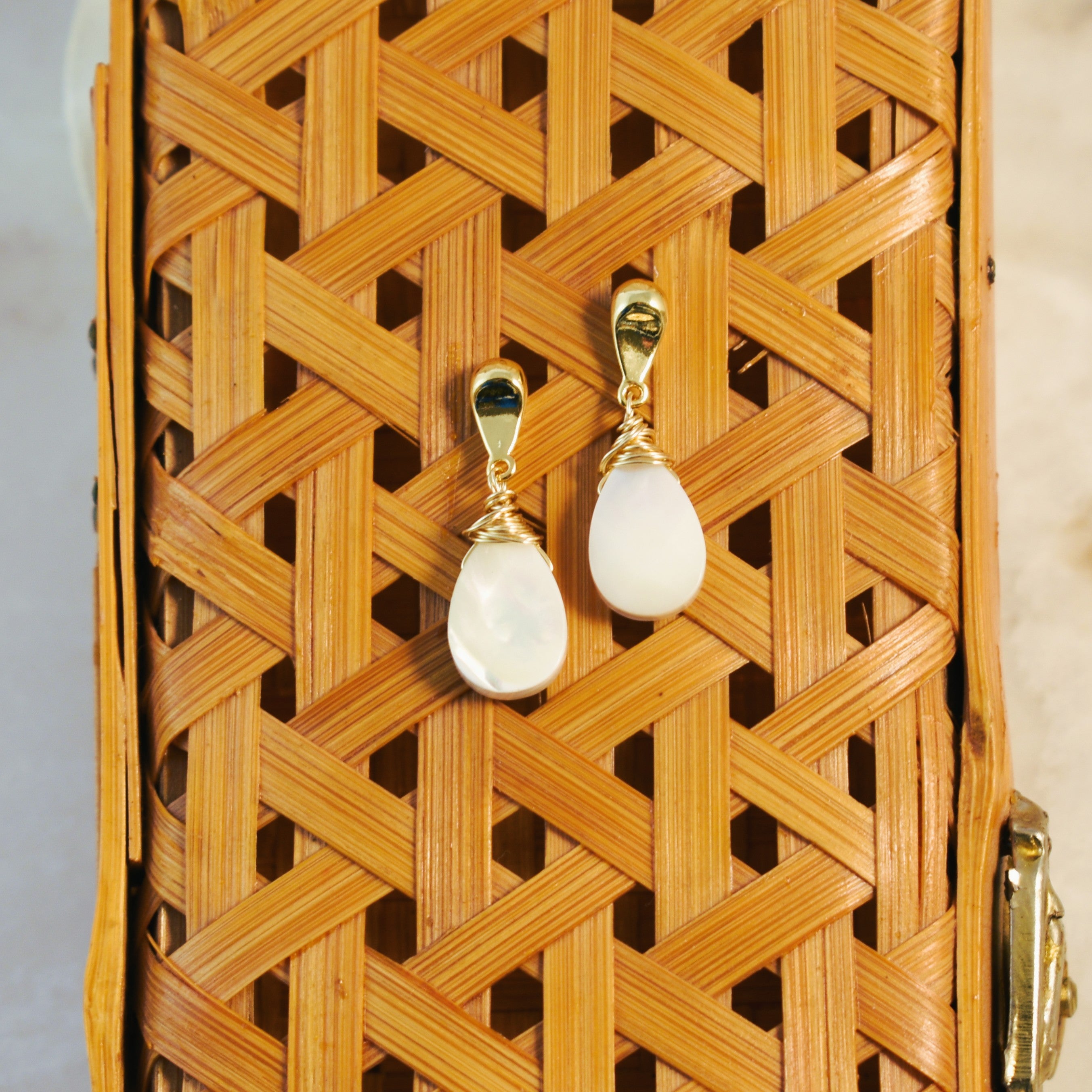 Crowned Mother of Pearl Mirrored Reflected Teardrop Post Earrings