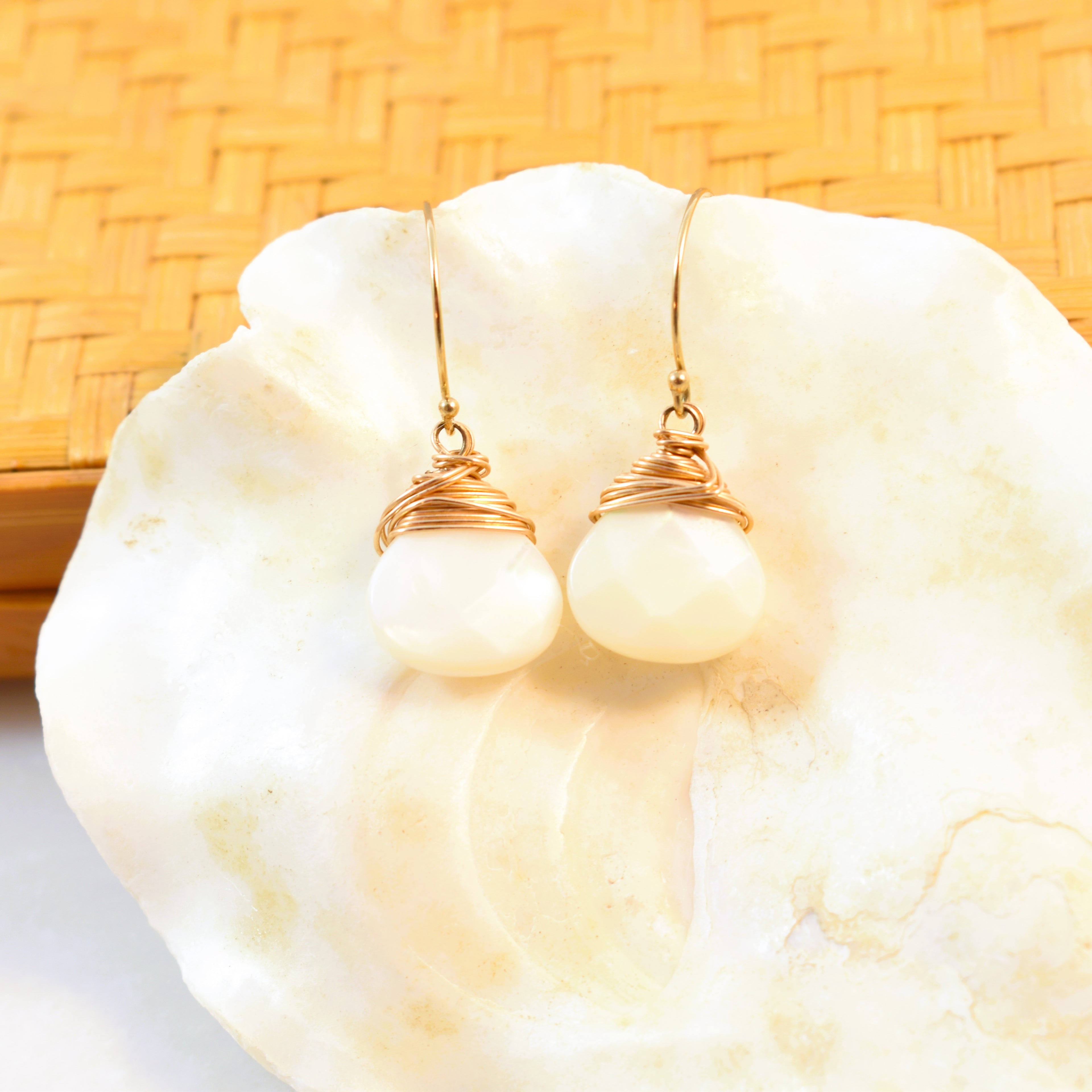 Medium Crowned Mother of Pearl Hook Earrings