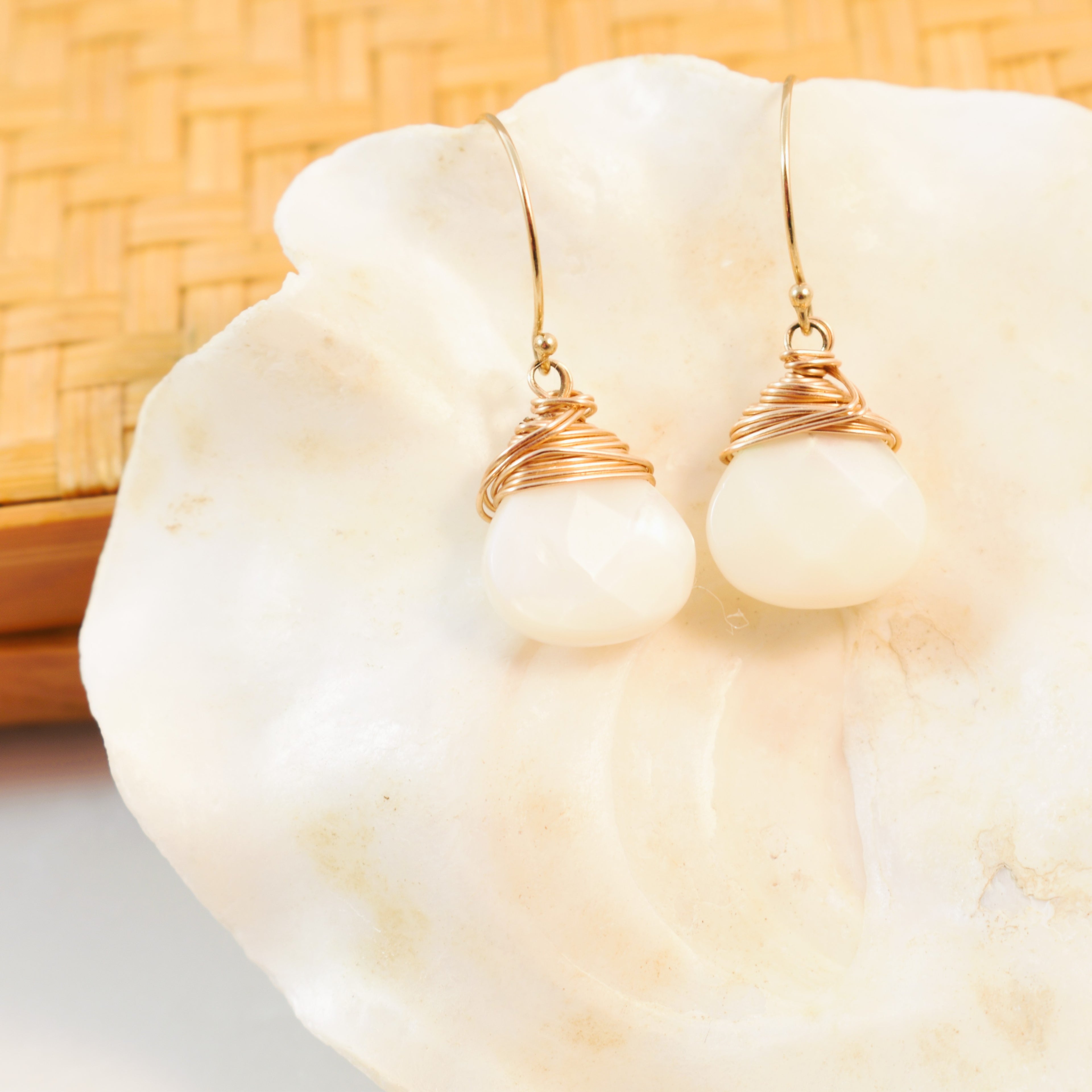 Medium Crowned Mother of Pearl Hook Earrings