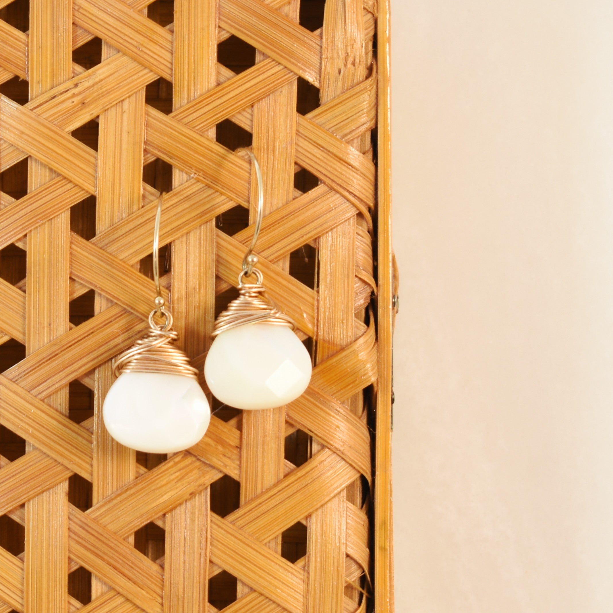 Medium Crowned Mother of Pearl Hook Earrings