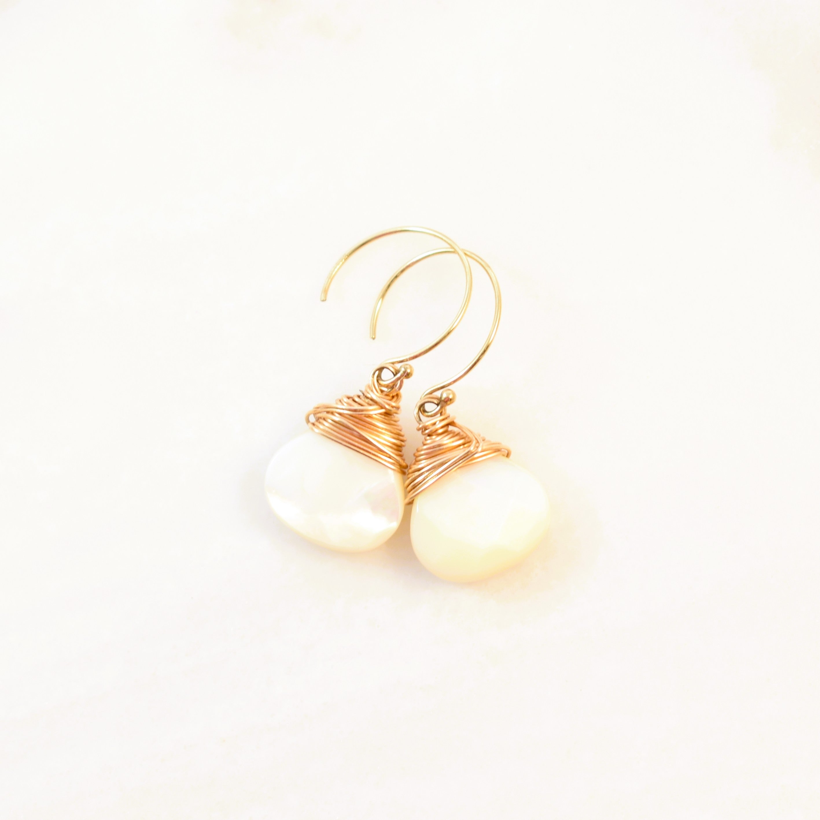 Medium Crowned Mother of Pearl Hook Earrings