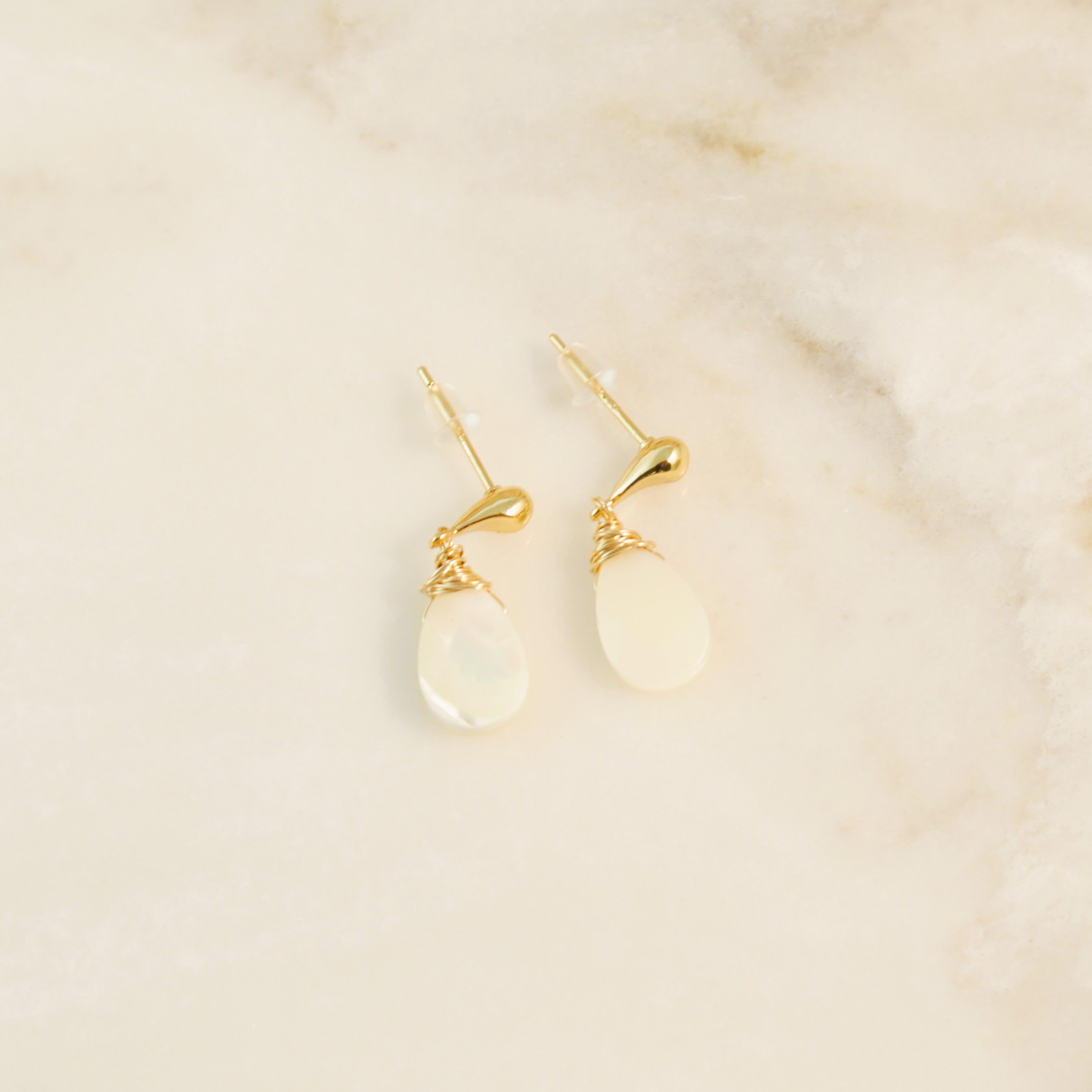 Crowned Mother of Pearl Mirrored Reflected Teardrop Post Earrings