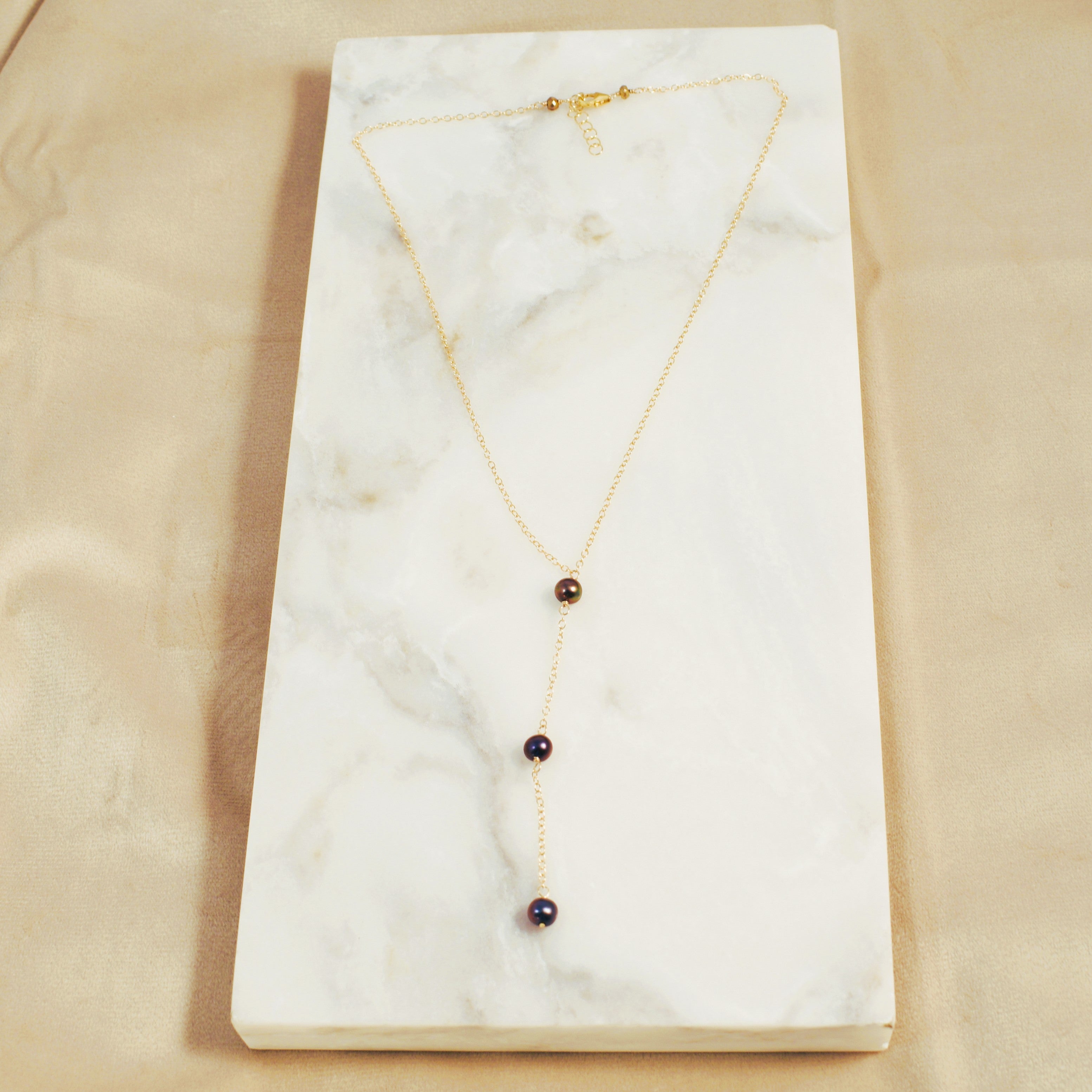 Black Pearl Trio Y Lariat Necklace