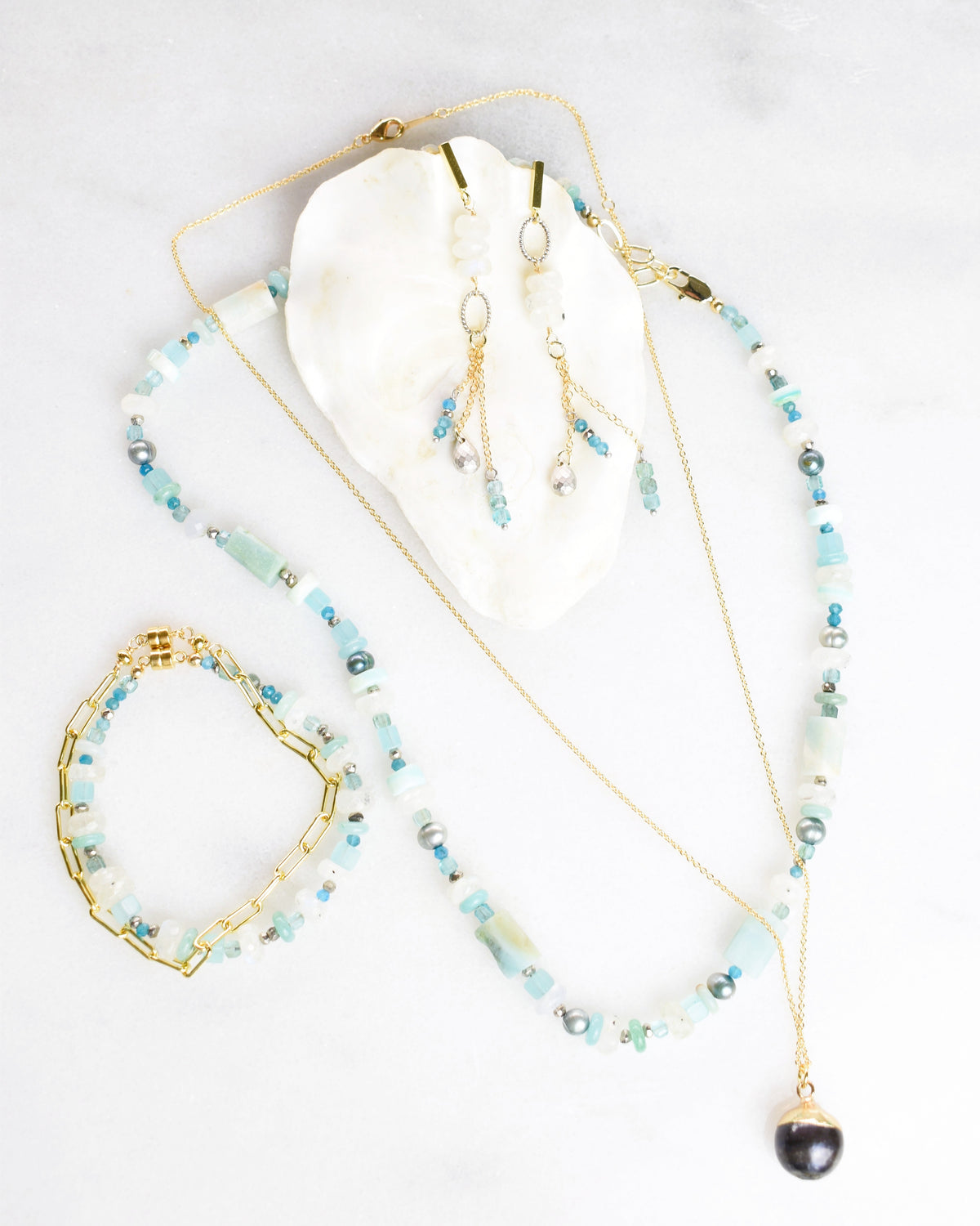South Seas Asymmetric Mixed Media Post Earrings