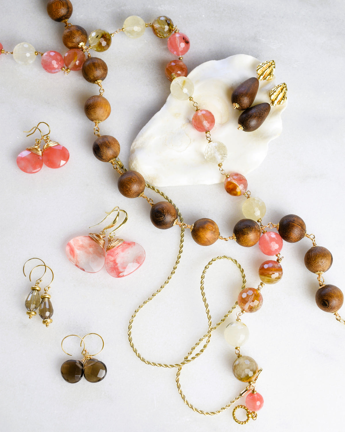 Statement Cherry Quartz Crowned Hook Earrings