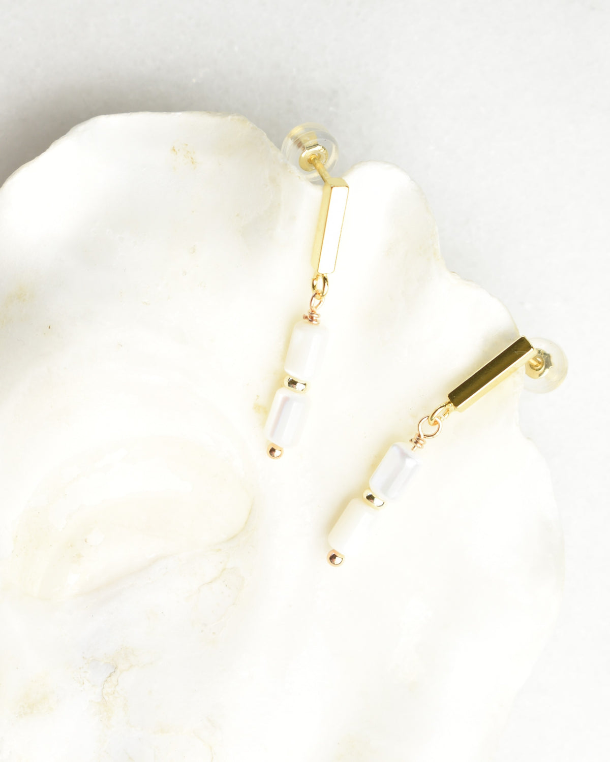 Mother of Pearl Duo Modern Post Earrings