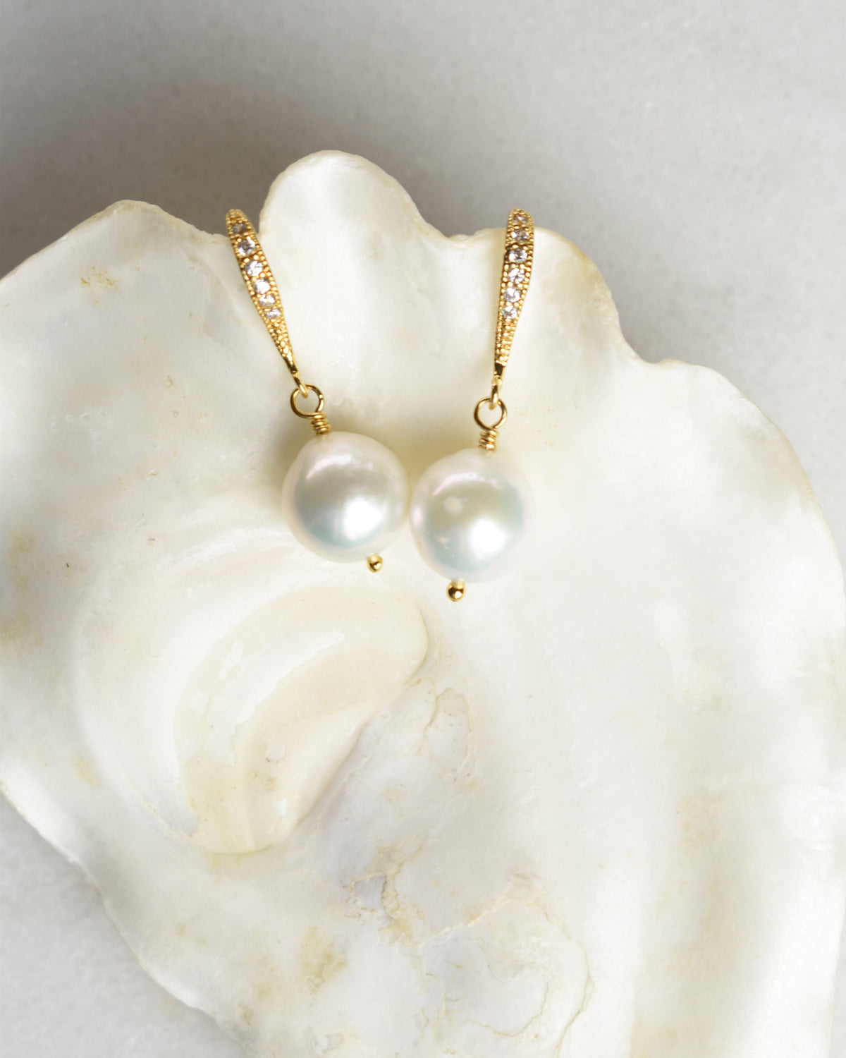Freshwater Pearl CZ Hook Earrings