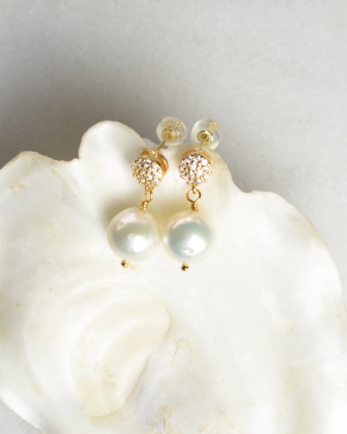 Freshwater Pearl CZ Post Earrings