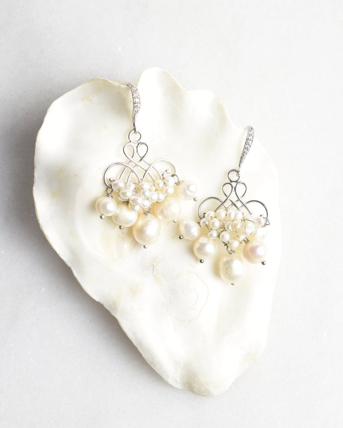 Elegant Freshwater Pearl CZ Hook Earrings in Silver