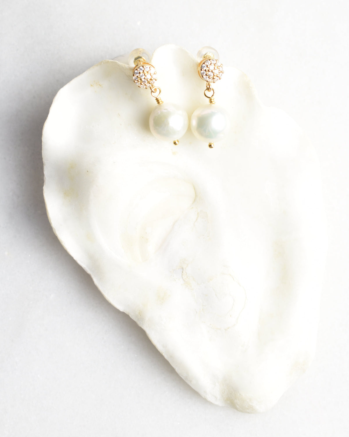 Freshwater Pearl CZ Post Earrings