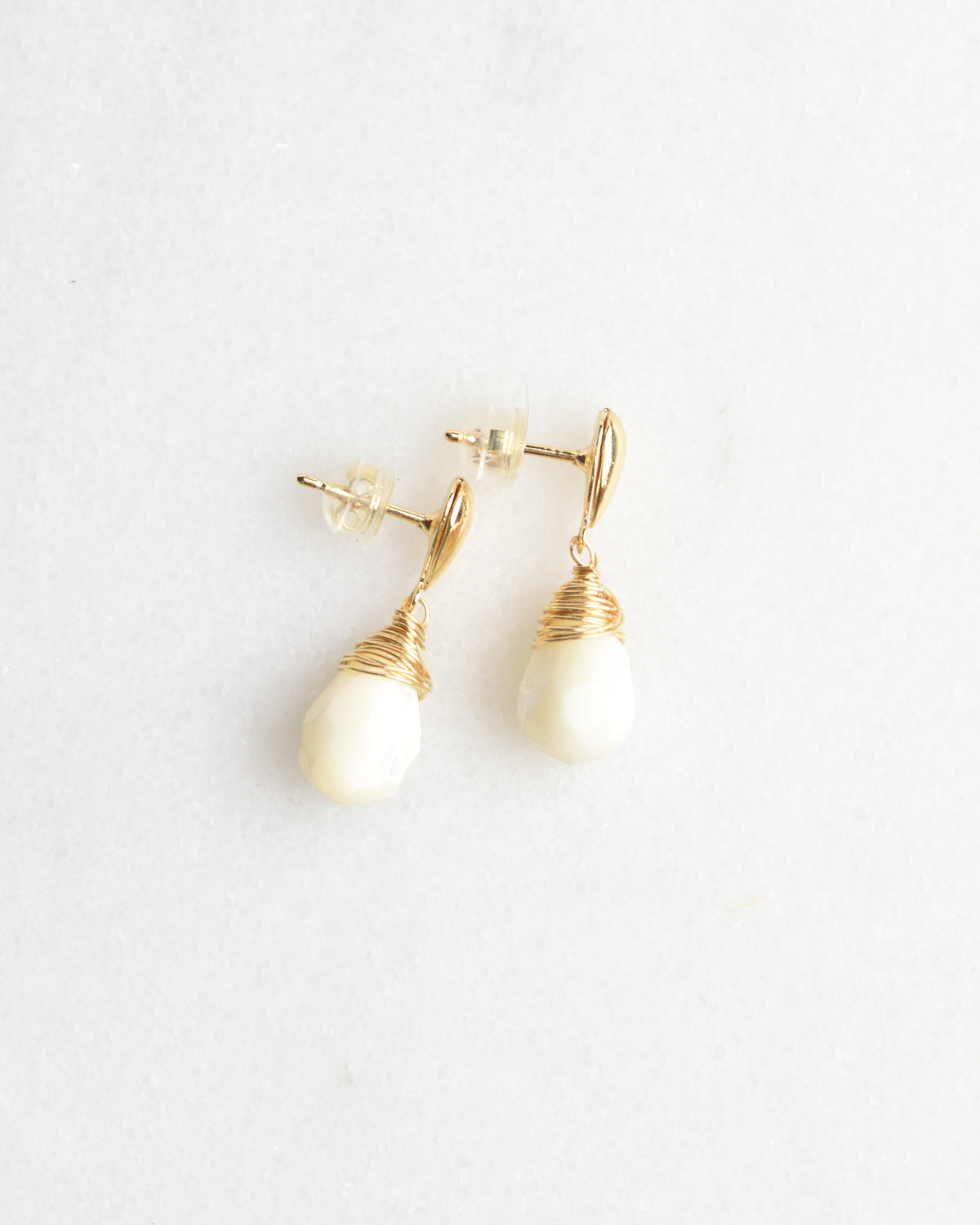 Crowned Mother of Pearl Mirrored Reflected Teardrop Post Earrings