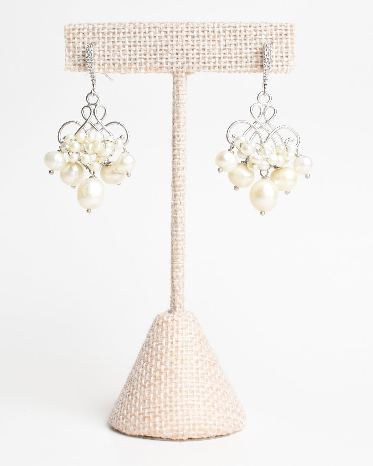 Elegant Freshwater Pearl CZ Hook Earrings in Silver