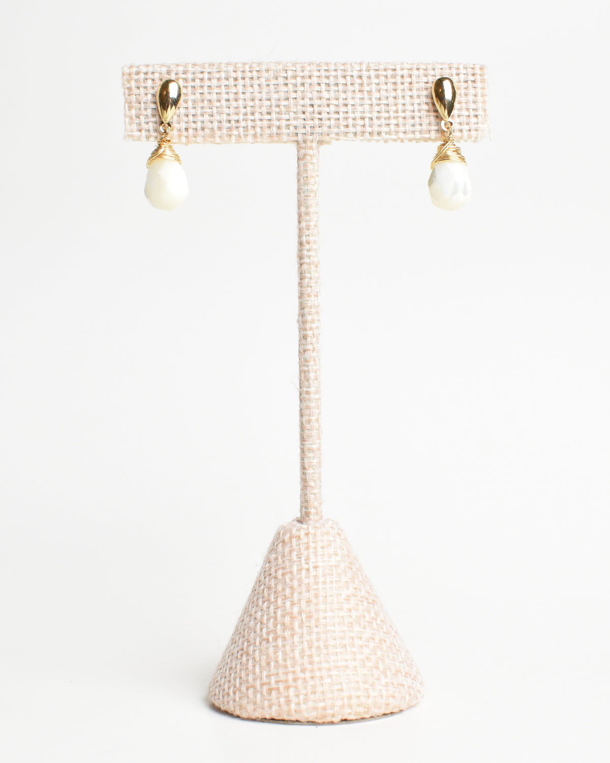 Crowned Mother of Pearl Mirrored Reflected Teardrop Post Earrings