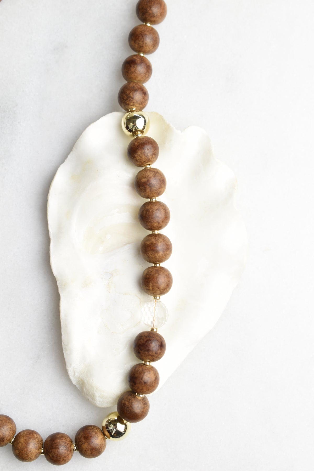 Mixed Media Wood Quartz Necklace