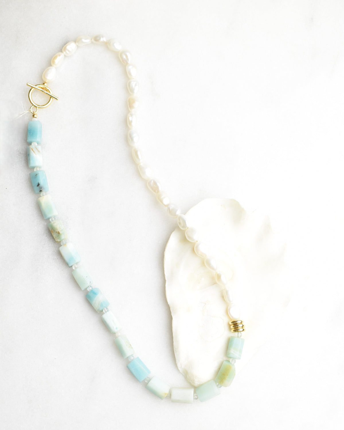 Amazonite Pearl Toggle Necklace