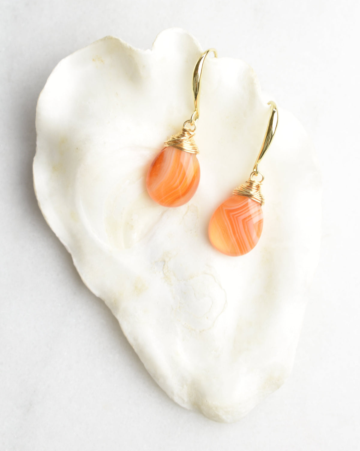 Orange Agate Crowned Hook Earrings