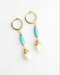 Turquoise Mother of Pearl Crowned Huggie Earrings