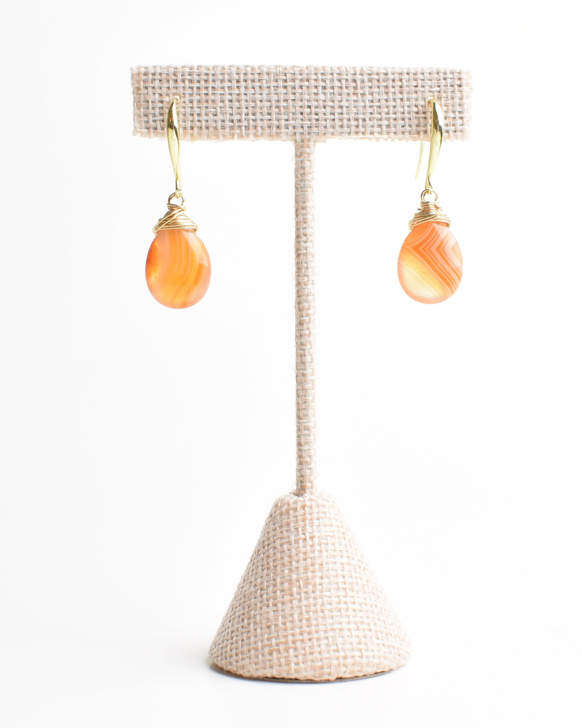 Orange Agate Crowned Hook Earrings