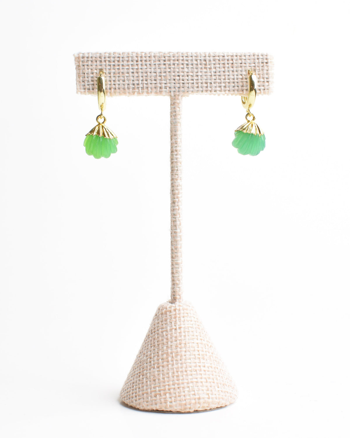 Carved Shell Chrysoprase Stone Huggie Earrings