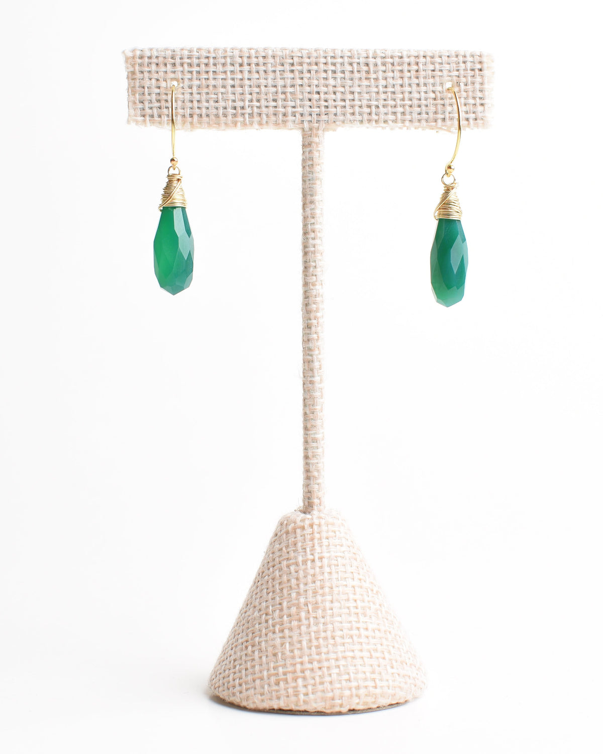 Crowned Green Onyx Hook Earrings