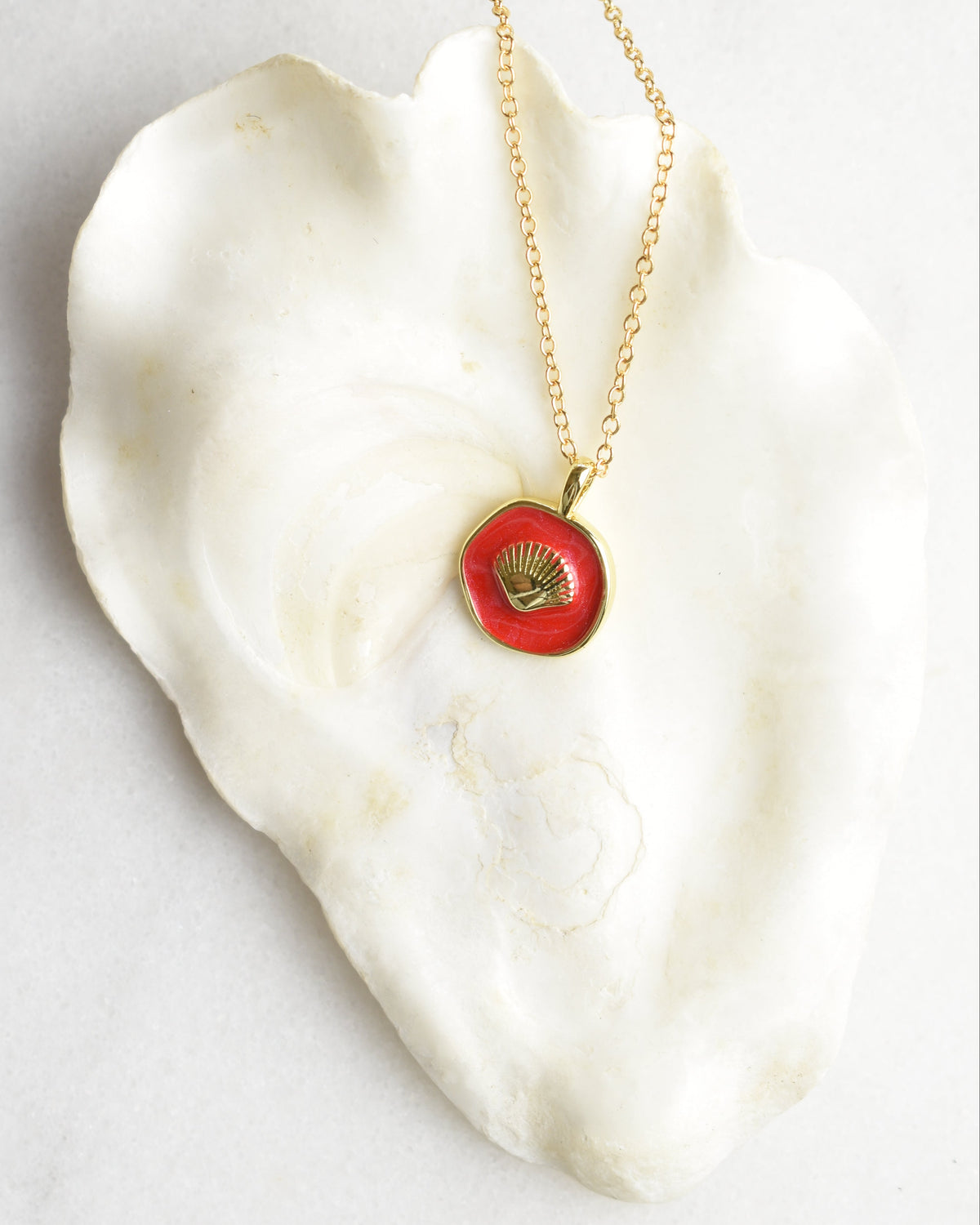 Red Scallop Shell Charm Necklace