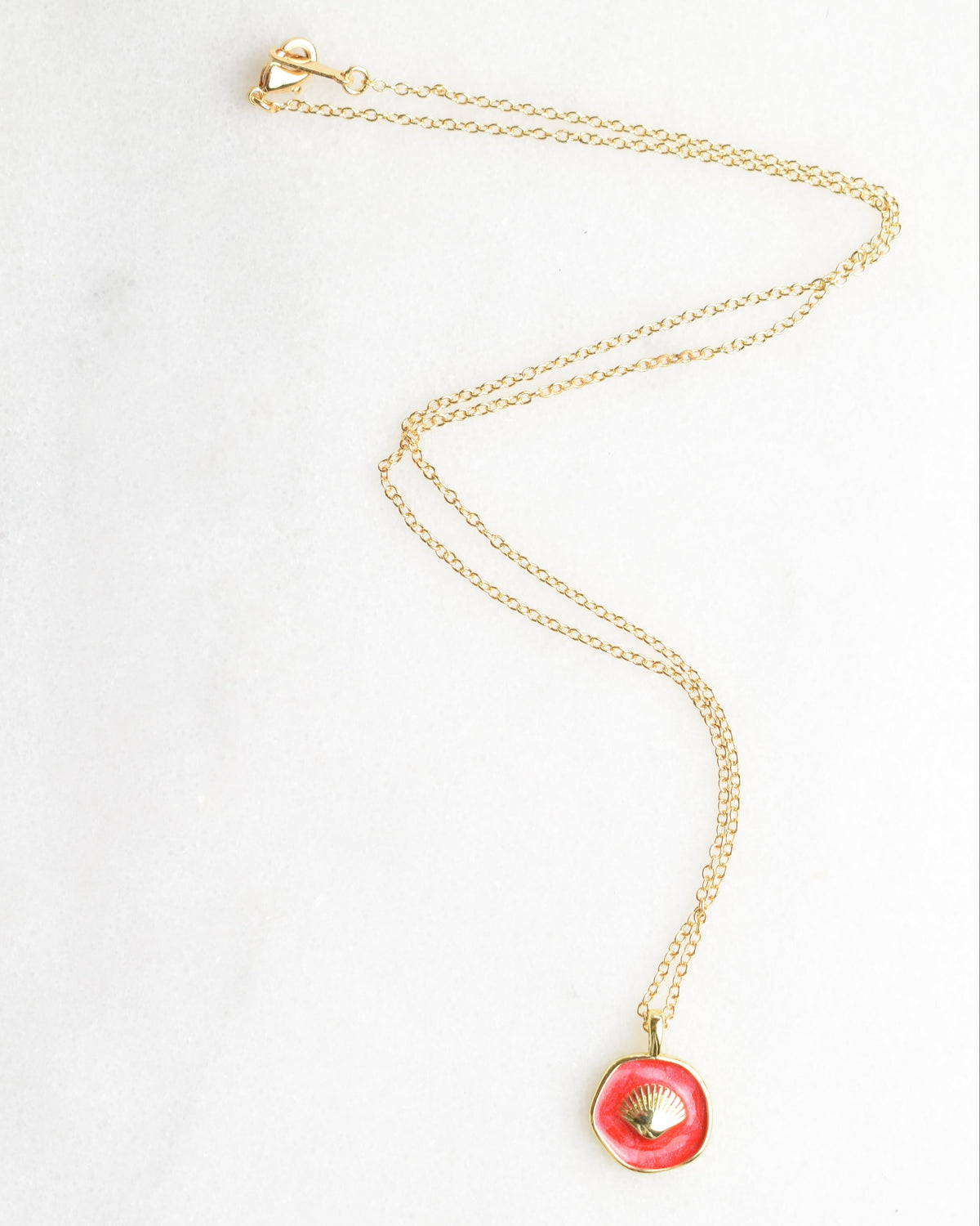 Red Scallop Shell Charm Necklace