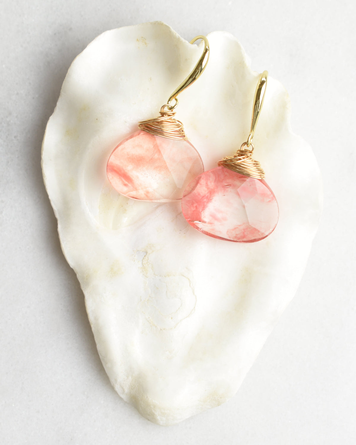 Statement Cherry Quartz Crowned Hook Earrings
