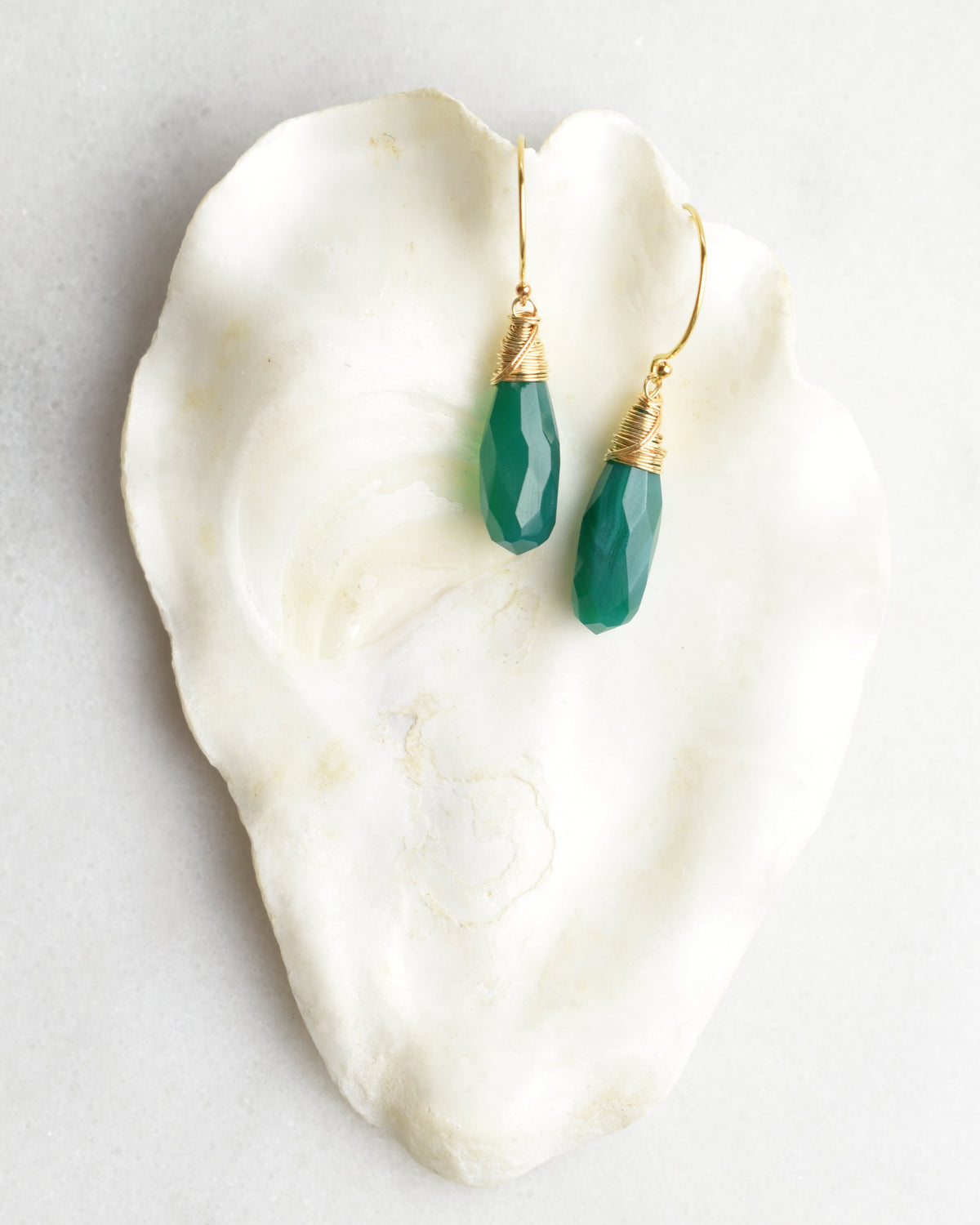 Crowned Green Onyx Hook Earrings