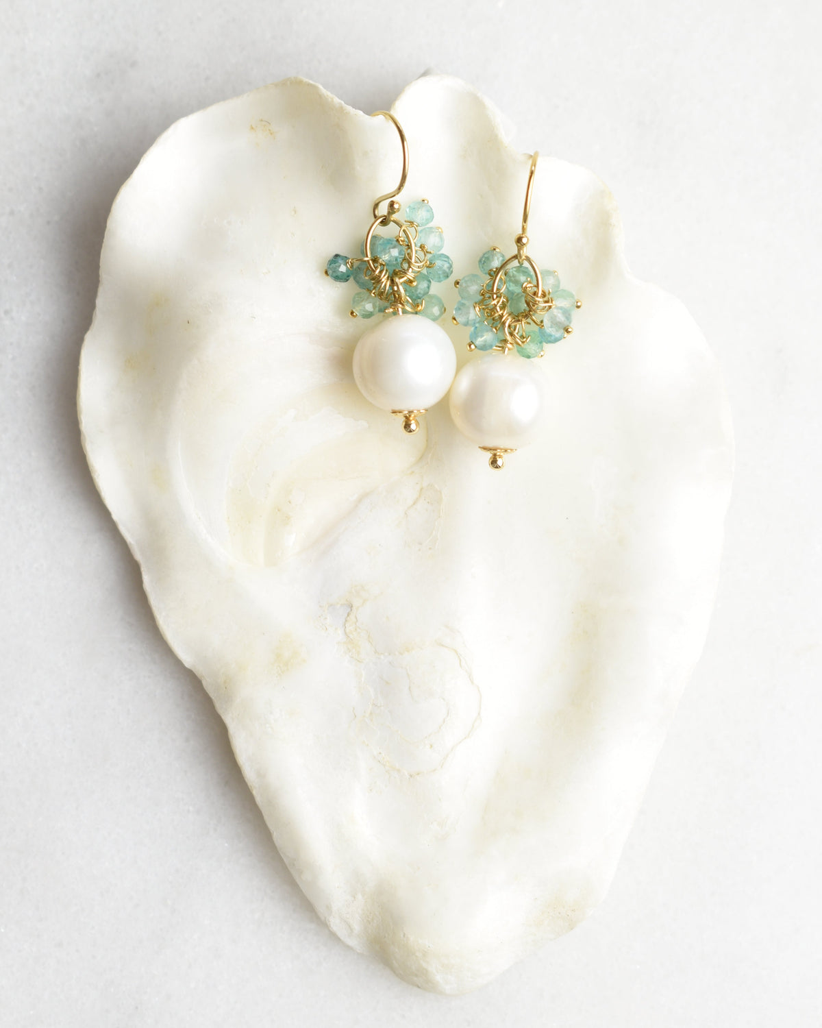 Teal Apatite Cluster Hook Earrings