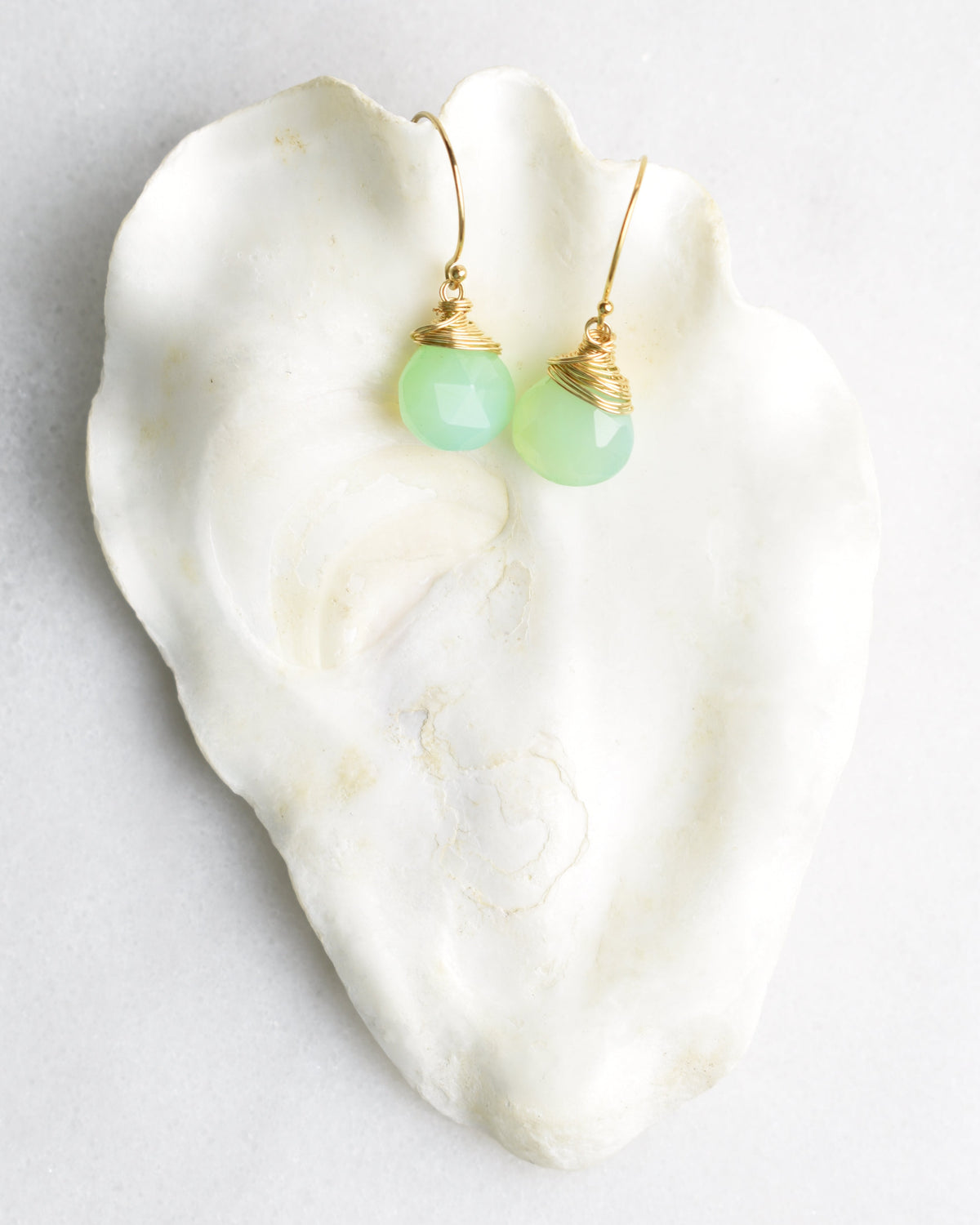 Crowned Seafoam Chalcedony Hook Earrings
