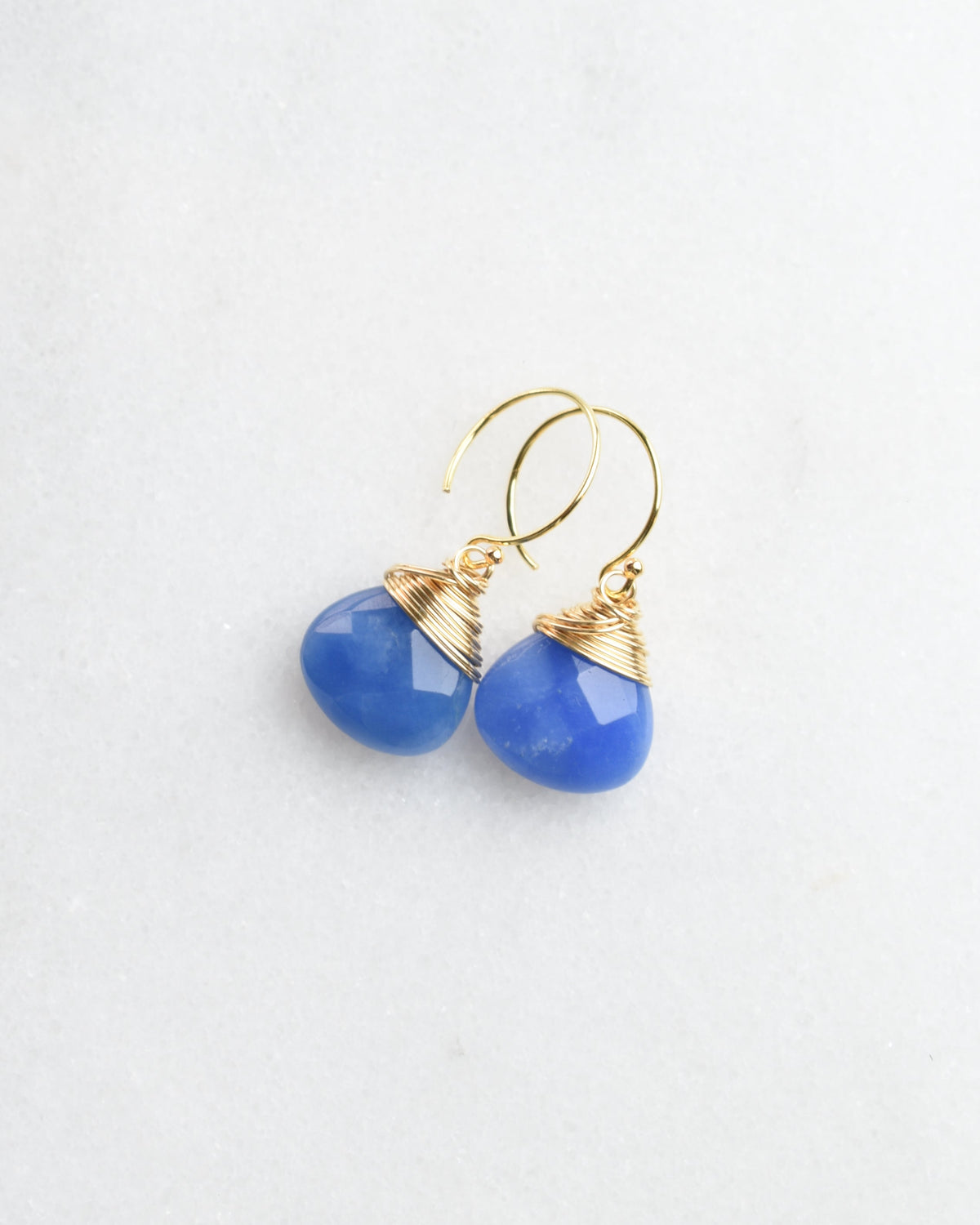 Blue Quartz Crowned Hook Earrings